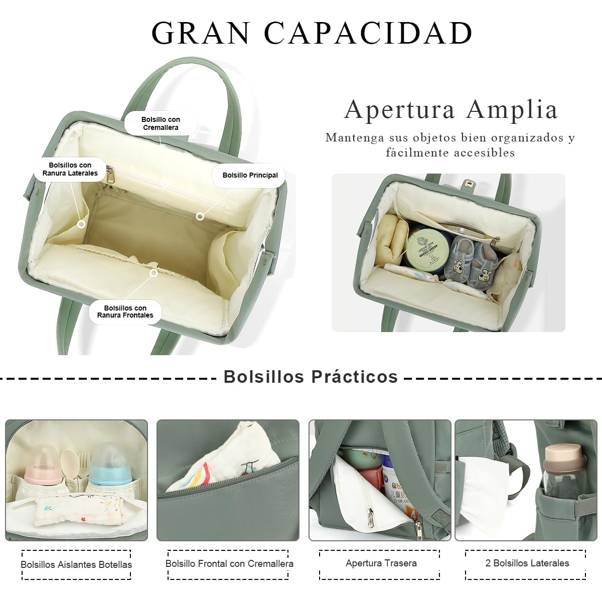 SONARIN Elegante Casual Mochila de Pañales para Bebé,Multifuncional Impermeable Bolsa de Pañales Bolso Cambiador de Viaje Portátil con Bolsillos Aislados Biberones(Beis)