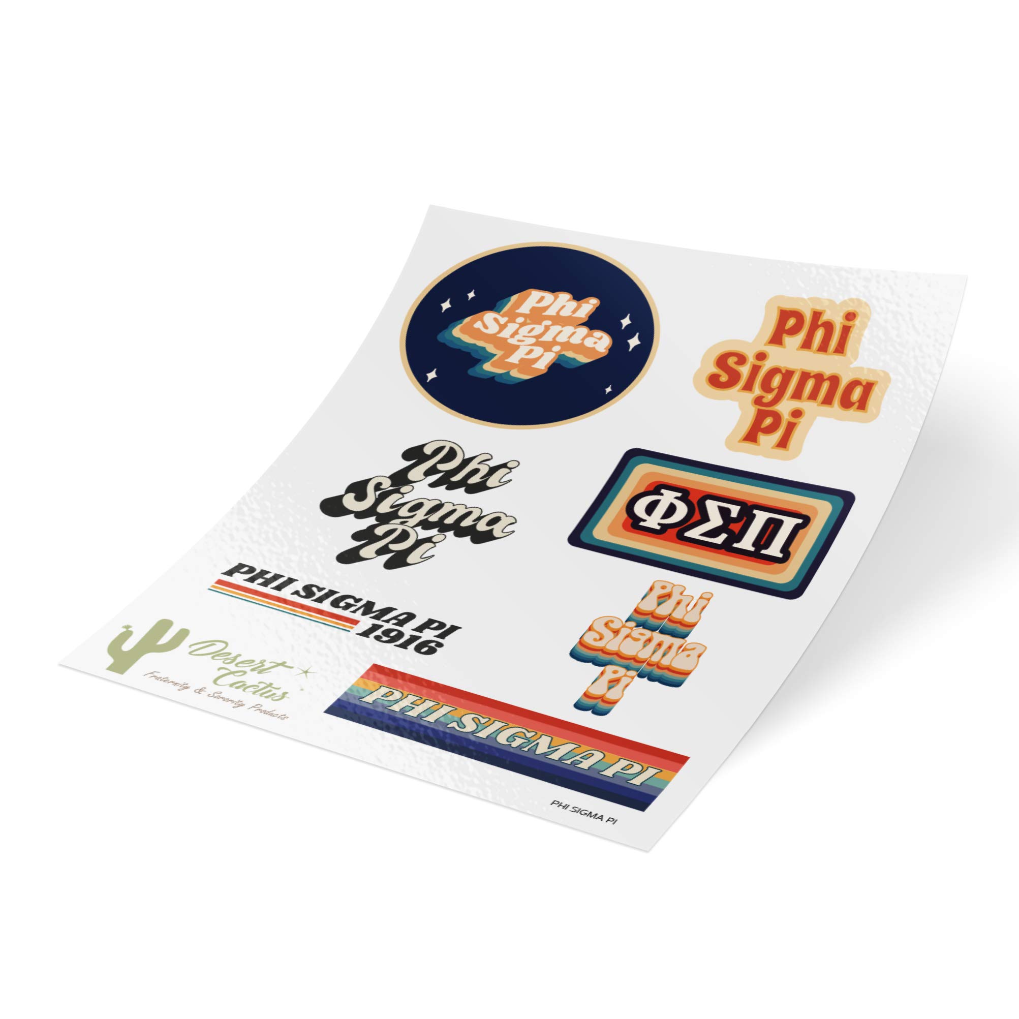 Desert CactusPhi Sigma Pi 70's Themed Sticker Sheet Decal Laptop Water Bottle Car (70's Sheet)