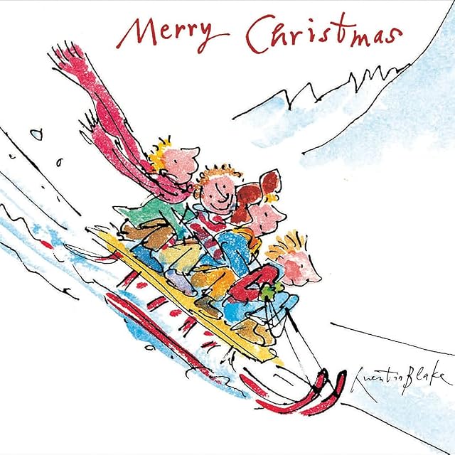 5 Quentin Blake Snow Ride Charity Christmas Cards - Made in the UK