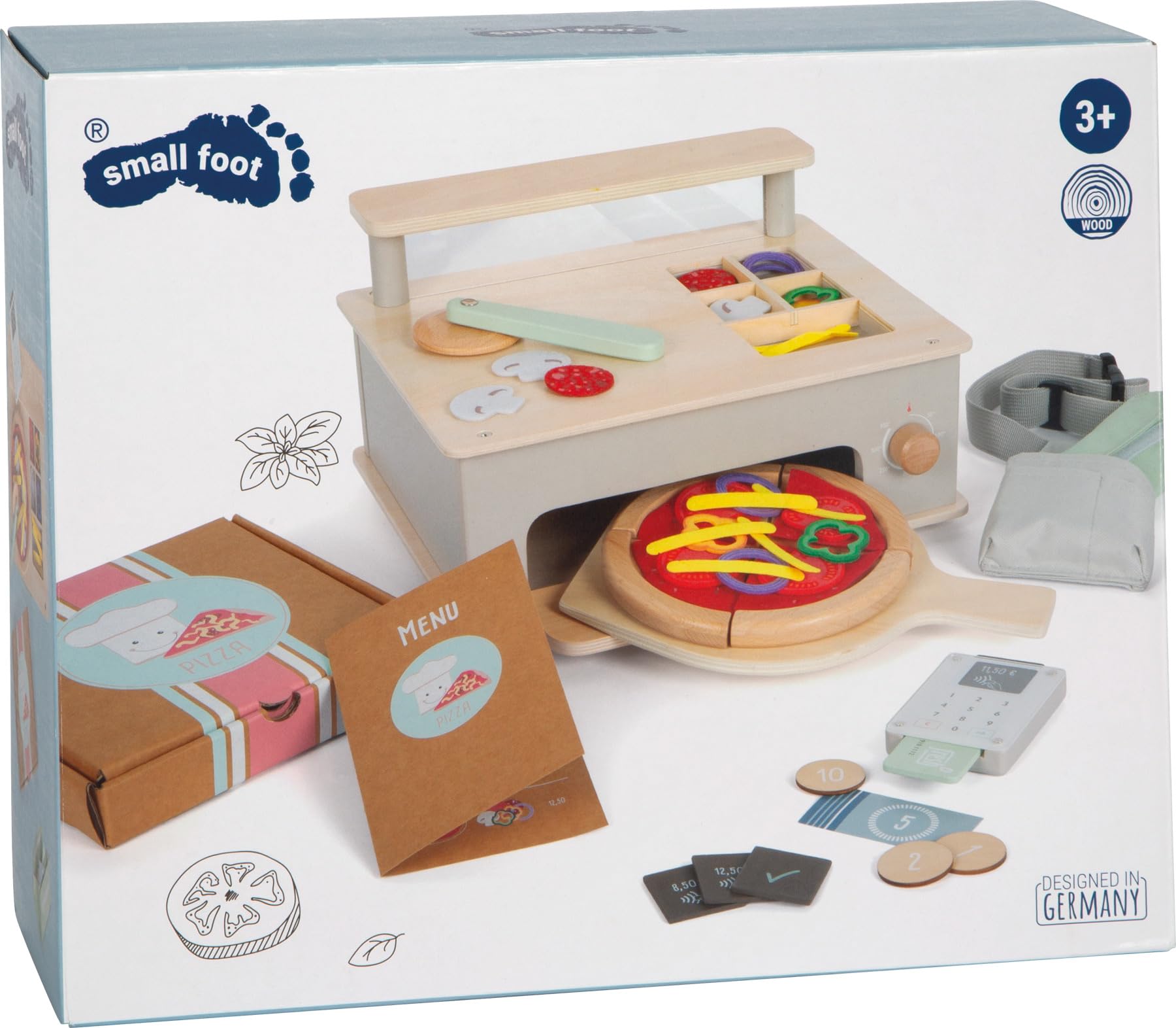 small Foot Pizzeria-Set aus Holz, multifunktionaler Pizzaofen mit umfangreichem Zubehör, hochwertiges Rollenspielset, für Kinder ab 3 Jahren, 12696, Holzfarben