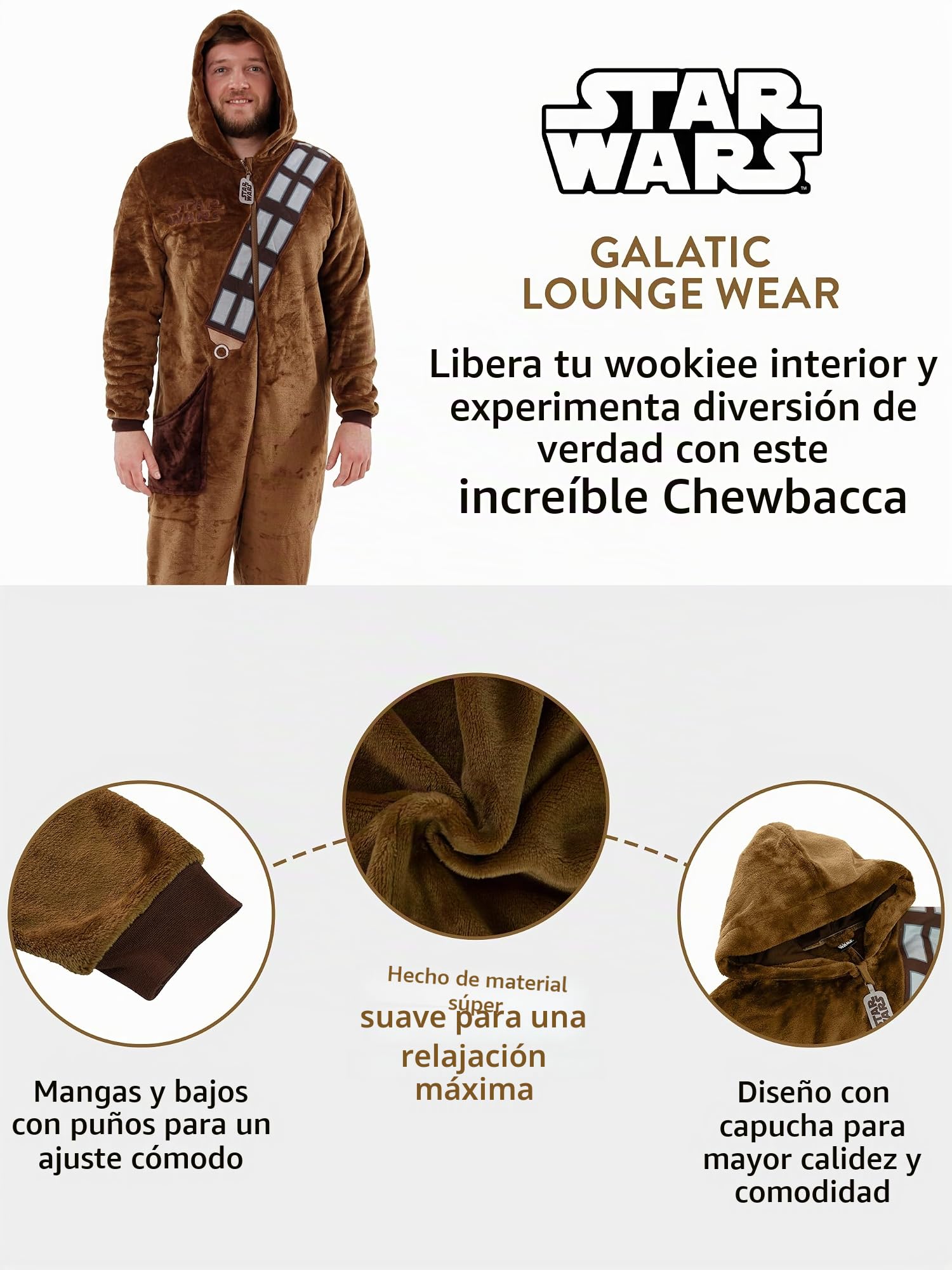 Star Wars Pijama Entero Hombre | Onesie Chewbacca | Mono Pijama Invierno