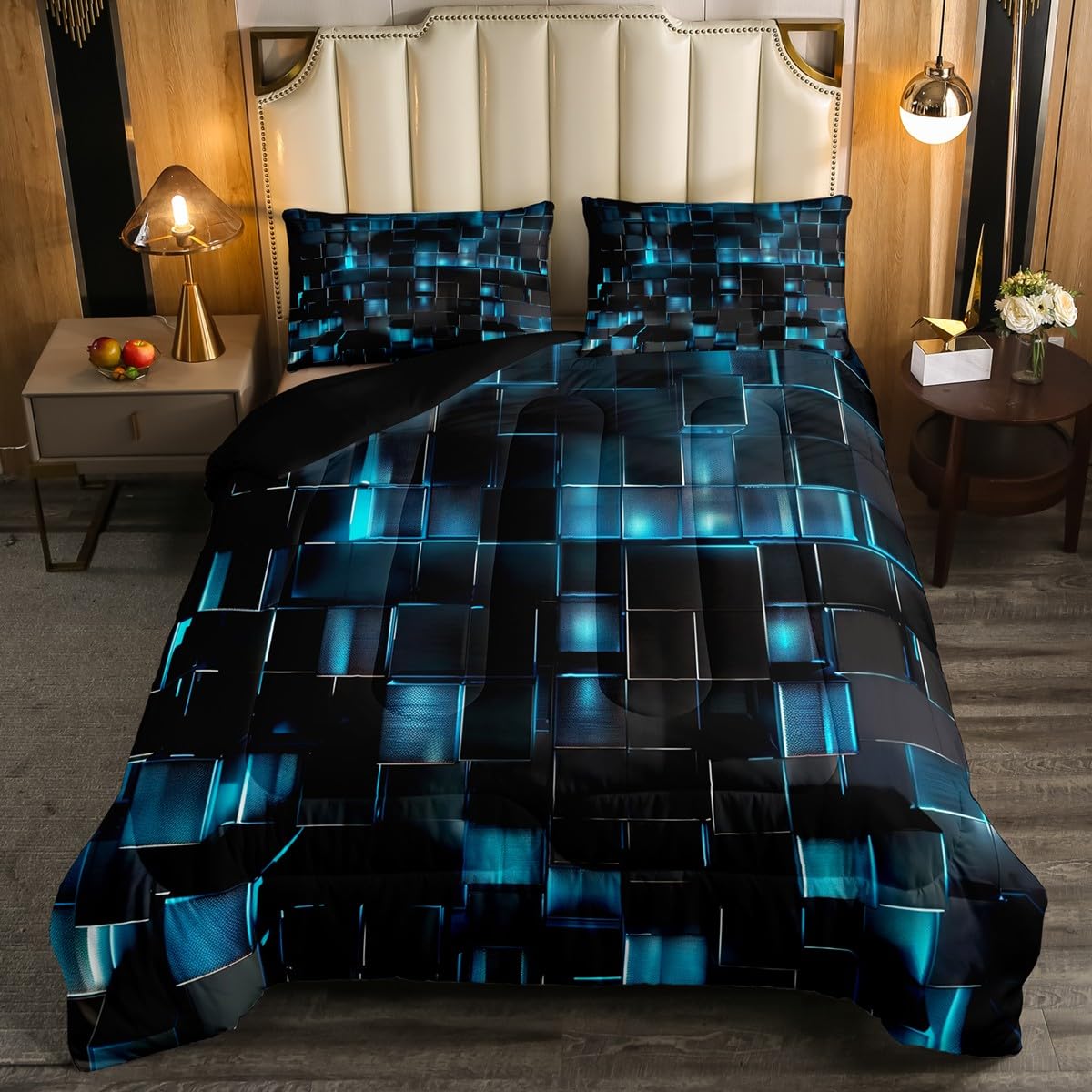 Erosebridal Bettwäsche-Set Patchwork Geometrie – Grün, Schwarz, Grau | Für Doppelbett, Queen, King Size