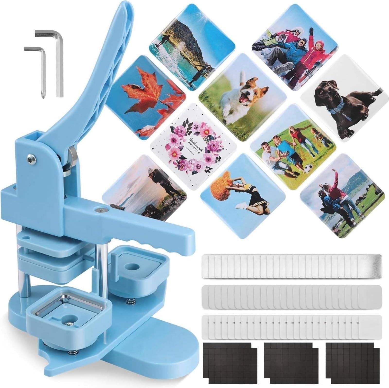 ZXGRfdefa Badge maker, 2x2 inch, 50mm x, DIY Badge Press Machine+100pcsMaterials(Blue)