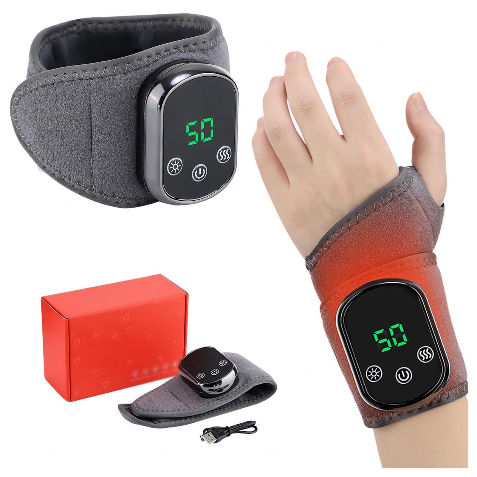 Masajeador de Muñeca para Alivio de Tendinitis y Túnel Carpal Masajeador de Muñeca Con Calefacción, 5 Temperaturas de Calentamiento 3 Modos de Masaje(2 piezas)