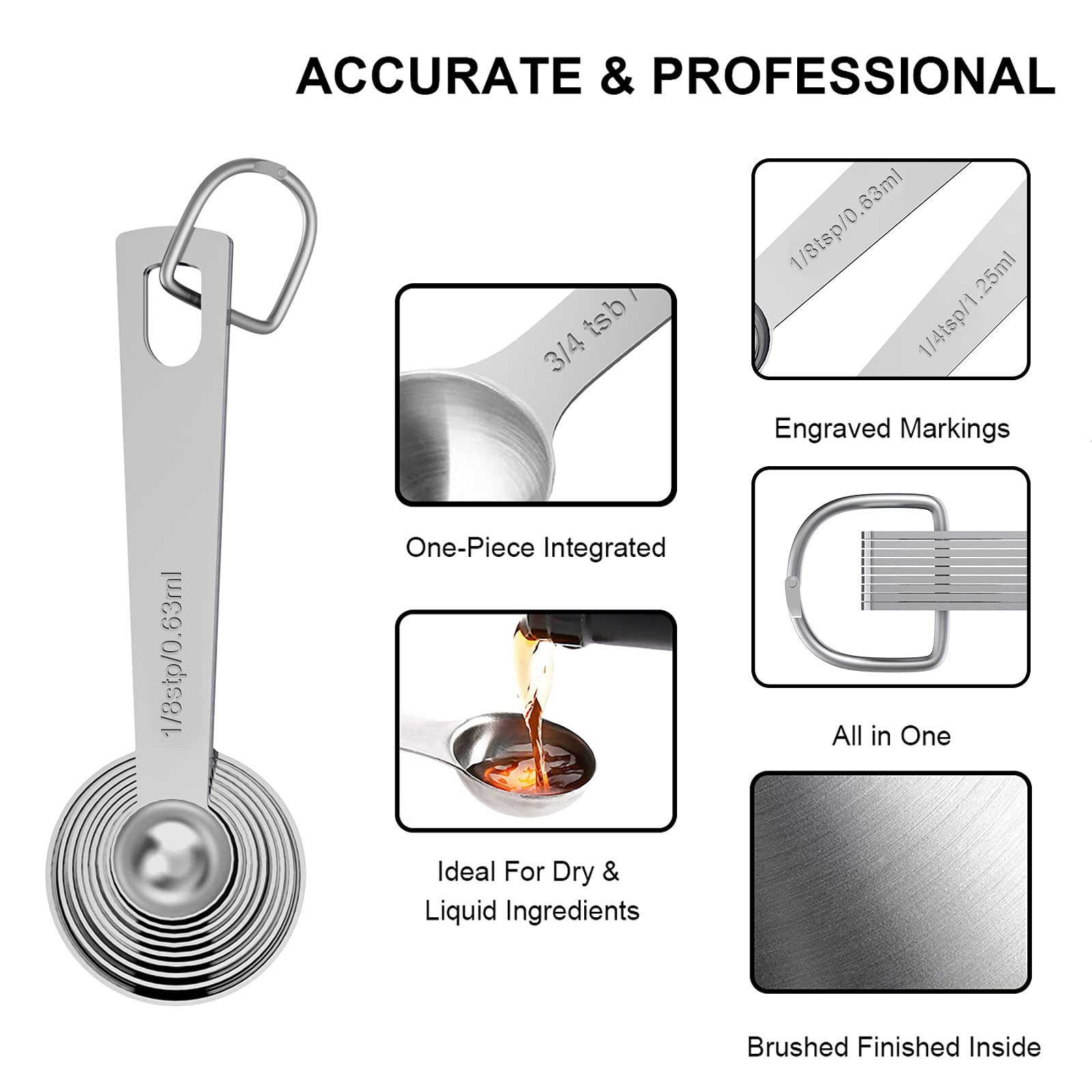 Juego de 21 tazas y cucharas medidoras de acero inoxidable, tazas y cucharas medidoras de metal Wildone para cocinar y hornear, incluye 7 tazas, 9 cucharas y 5 mini cucharas