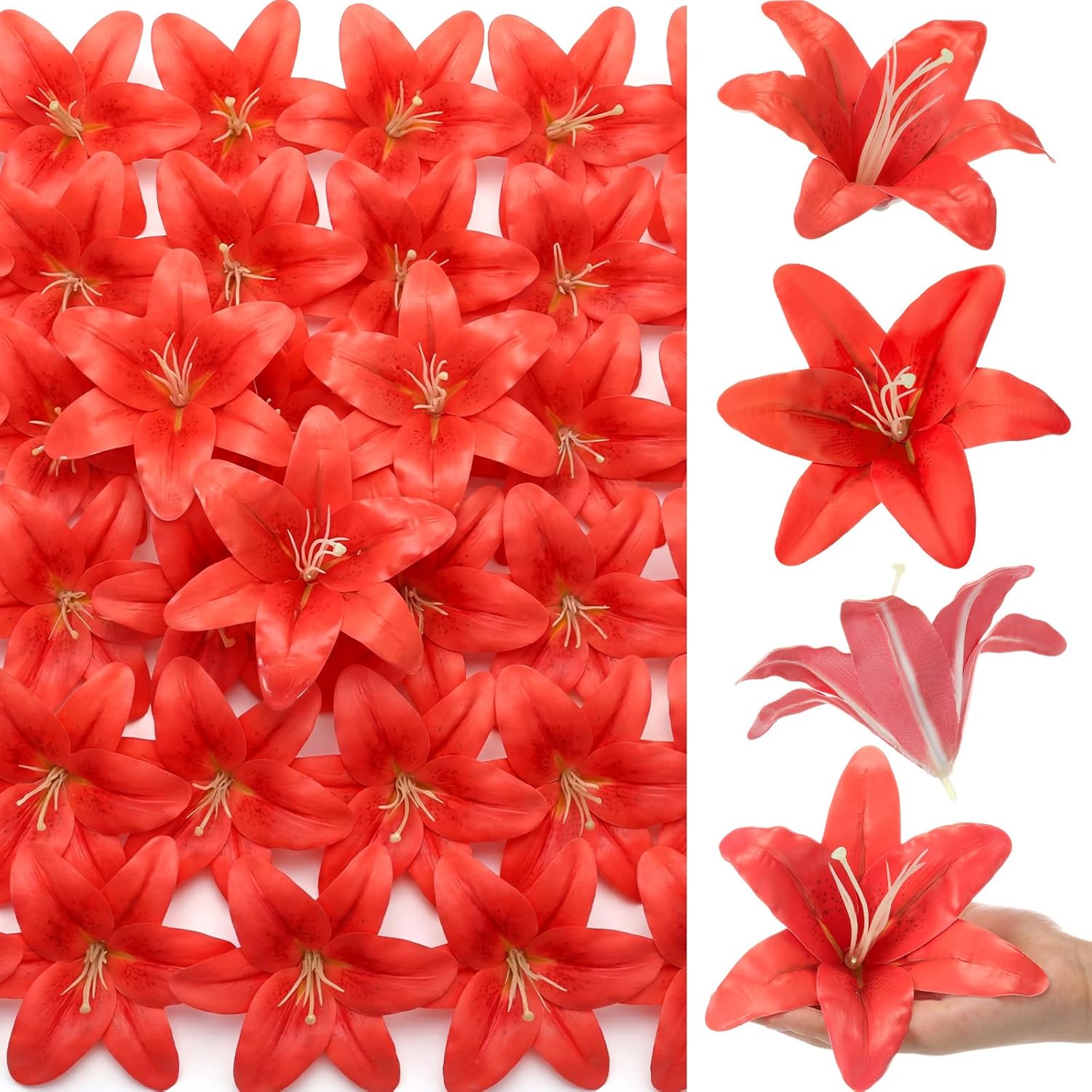Suncalla 30 Pack Large Artificial Lilies Flower Heads with Realistic Stamens 5.9" Faux Fake Lily Flower Heads Bulk for DIY Crafts Cake Wedding Bridal Wreaths Table Home Party Decor(Light Pink)