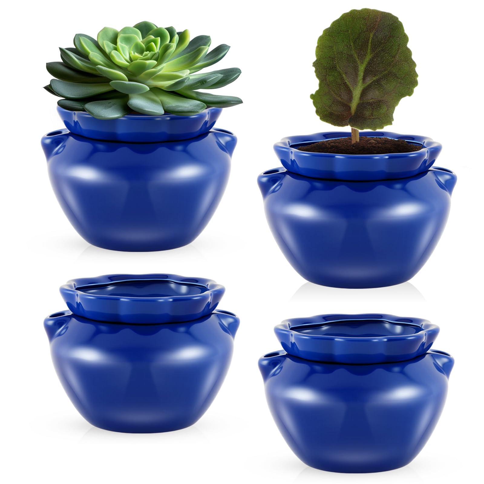 Sunnychicc 4 Sets African Violet Pots 4 Inch Self Watering Pot for Indoor Ceramic Self Watering Planter for Flower Lovers Ideal Plant Pot Thriving