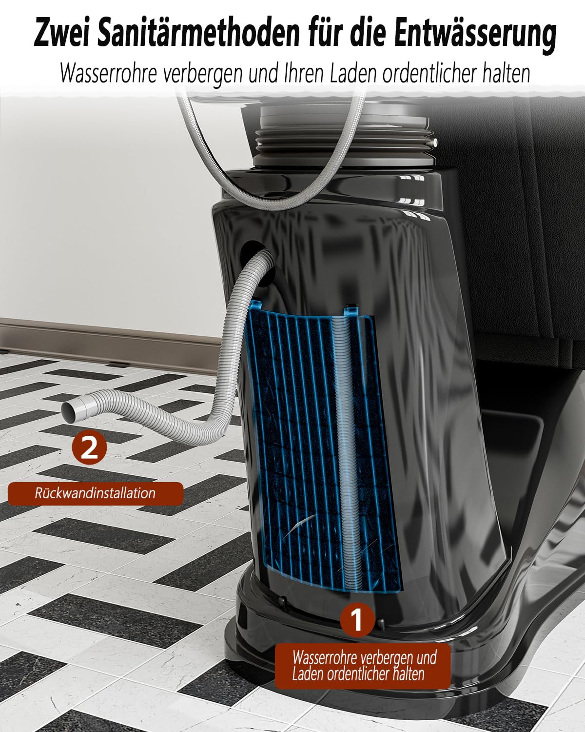 Icoget Professioneller Shampoonierstuhl mit Höhenverstellbarem Becken | Haarwaschbecken für Friseursalons & Barbershops | Ergonomischer Stuhl mit PU-Leder | Neigbares Becken aus PP-Kunststoff