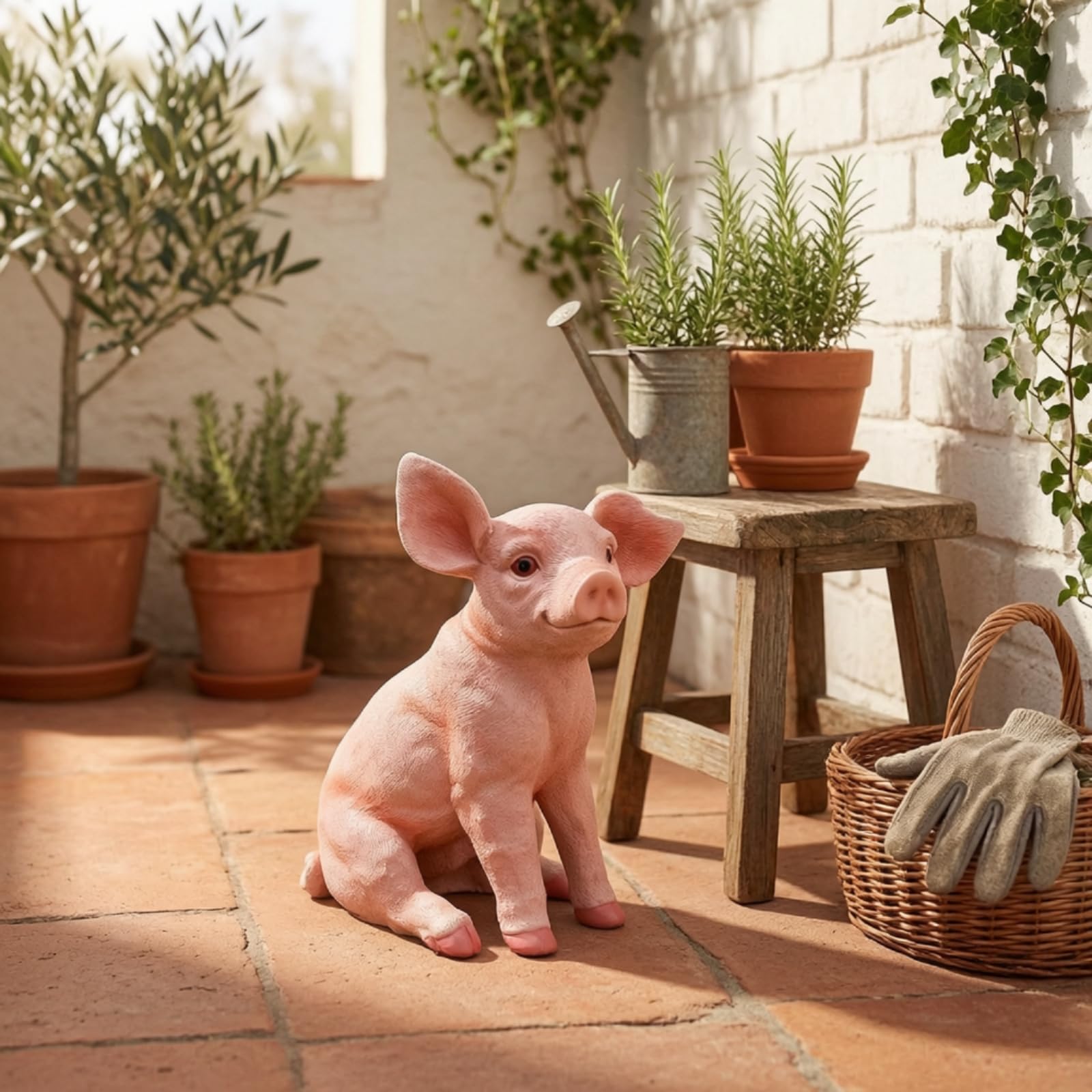 Schweinefigur-Gartenfigur handgefertigt Dekoschwein hochwertig Gartenfigur aus Kunstharz für Gartenliebhaber, Blumenbeet