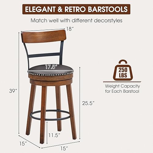 Miniatura 9 de ERGOMASTER Juego de 1 taburetes de bar giratorios de altura para isla de cocina, taburetes de bar tapizados de piel sintética con respaldo y patas