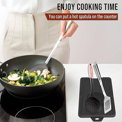 Miniatura 8 de Alfombrilla de silicona para cucharón, soporte para utensilios de cocina, almohadilla de goteo, resistente al calor para estufa y parrilla,
