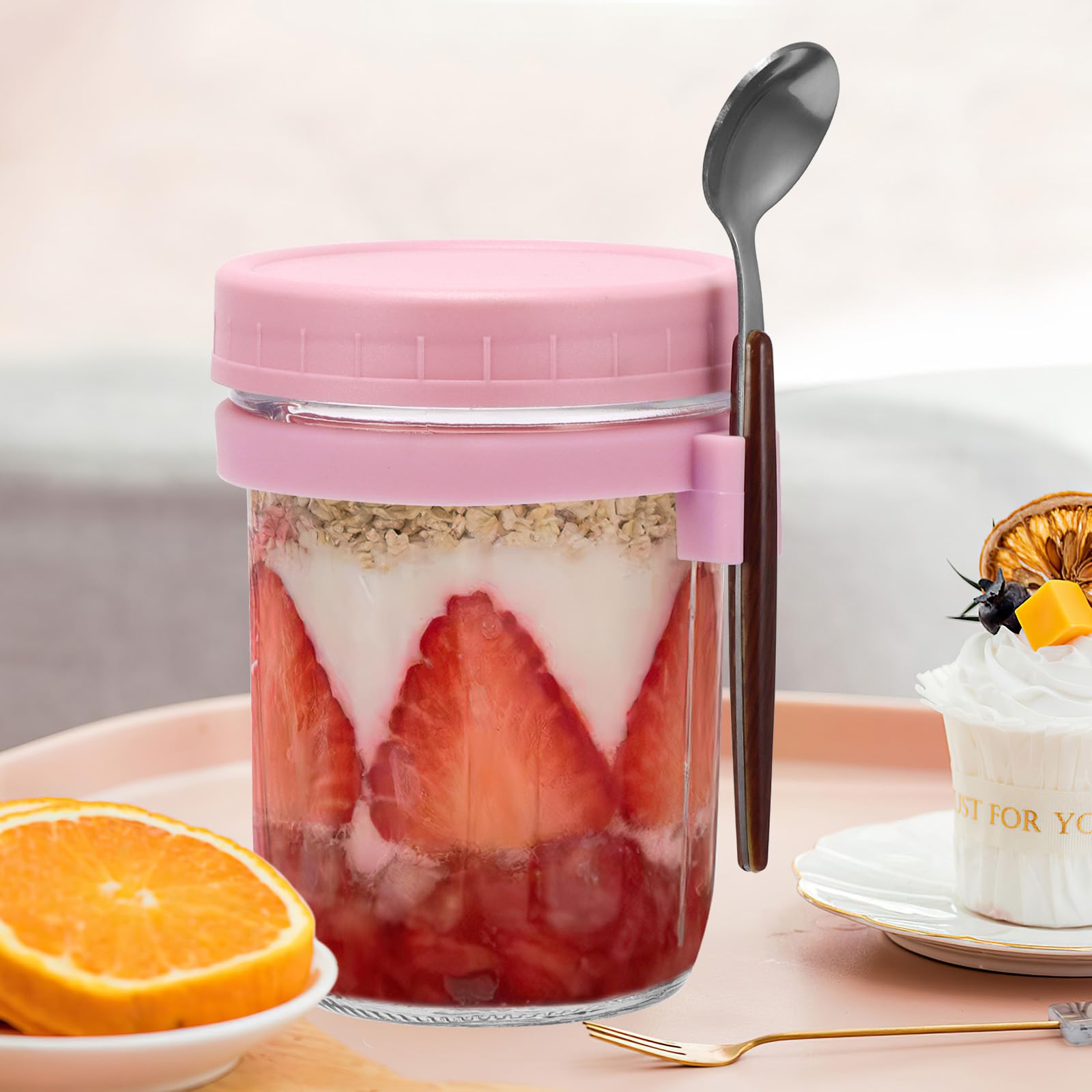 4 PIÈCES RÉCIPIENTS D'Avoine De Nuit Avec Couvercles Et CuillèRes