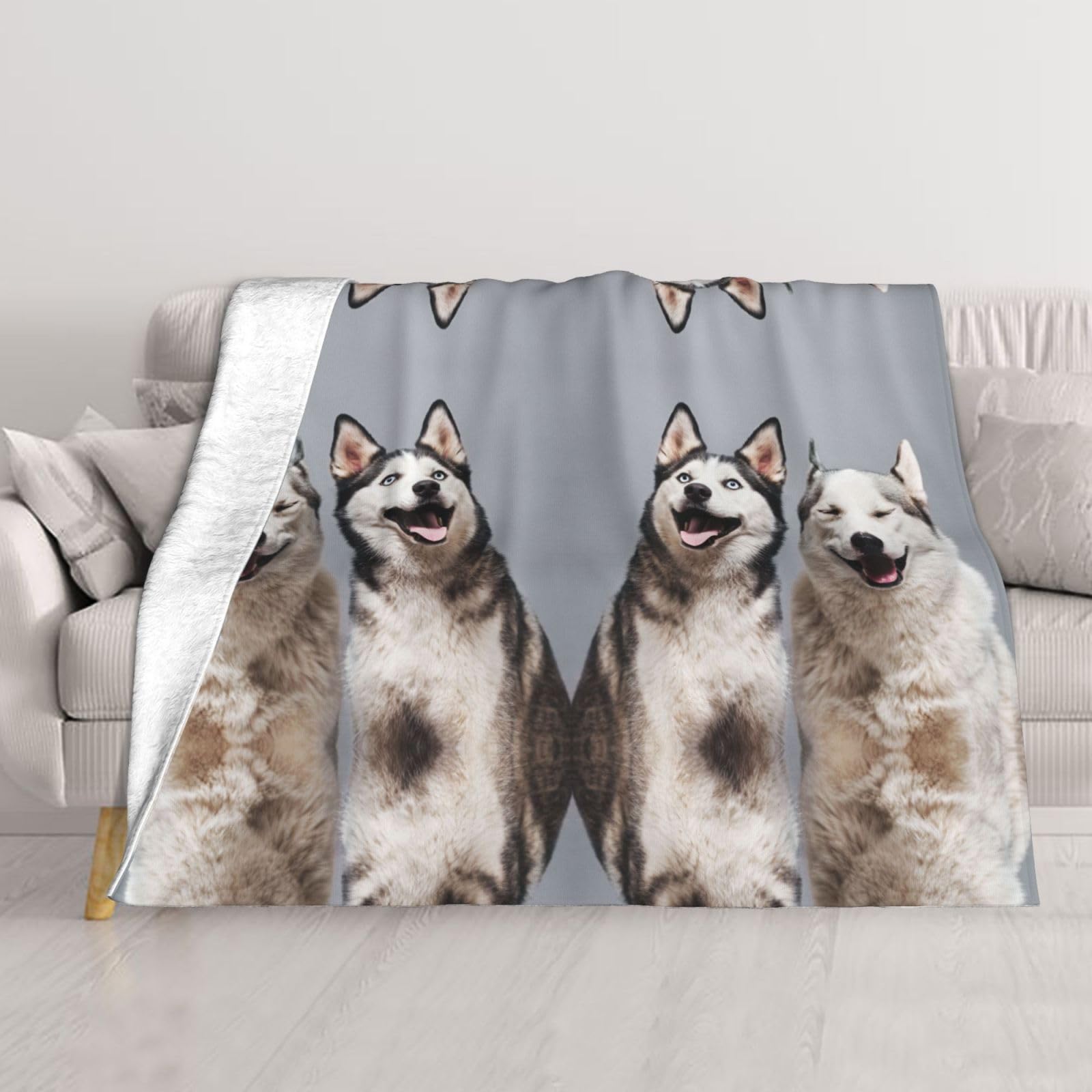 Couverture husky en flanelle douce 152x127 cm pour lit et canapé