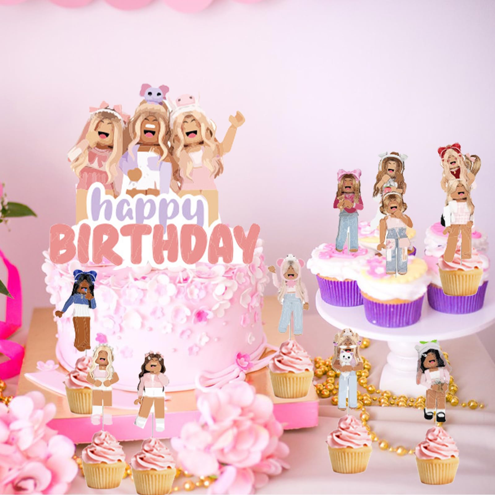 Roblx Décoration de gâteau, Roblx Décoration de Gâteau Anniversaire, Cupcake Toppers, R-oblx D-ecoration de gâteau, Ubephant 25 pièces Anniversaire