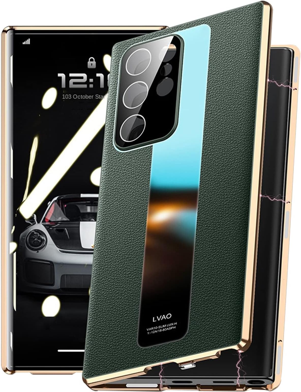 Magnetic Case for Samsung Galaxy S22 Ultra/S22 Plus/S22, Super Magnetic Suction Front HD 10H Tempered Glass PU Leather Back Metal Bumper Frame 360° Full Body Protective Case,Green,S22