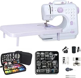 505A Elektrische Nähmaschine Mit 12 Stichmustern, Fußpedal, Nähzubehör-Set, Mini Haushalt Doppelfaden-Nähmaschine, Sewing Machine für Anfänger, für Stoffe DIY zu Hause und Outdoor