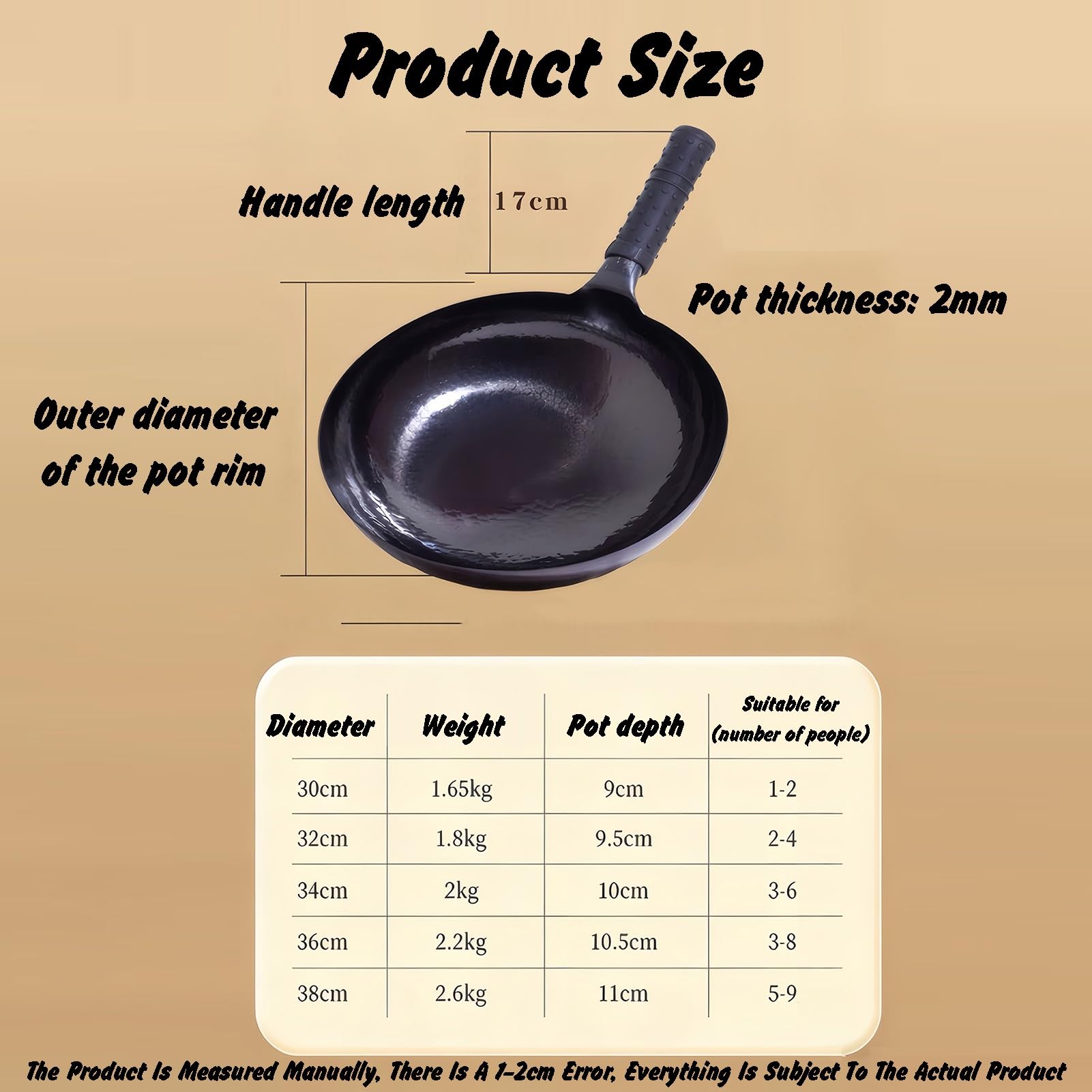 Genérico Wok, De Cocina Grande, Hierro Con Tapa Madera, Sartén Antiadherente Previamente Sazonada For Y Uso En Exteriores(30cm)