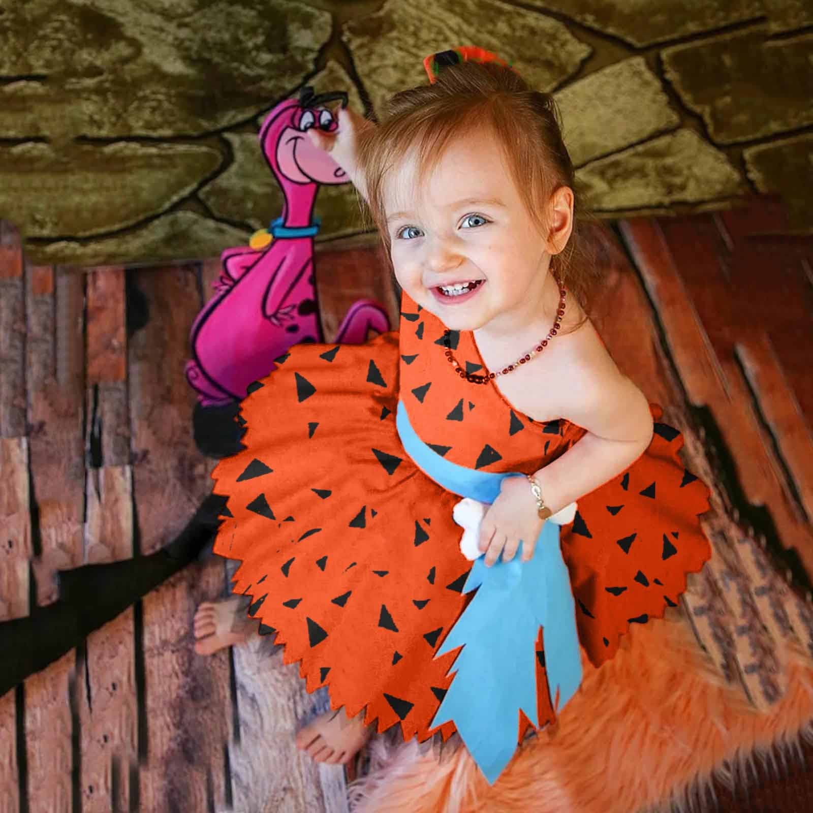 Disfraz Vestido de Pebbles Picapiedra con Diadema para Bebe Disfraz Infantil de Piedra para Niña Niño Vestido Carnaval Halloween Cavernicola Ropa