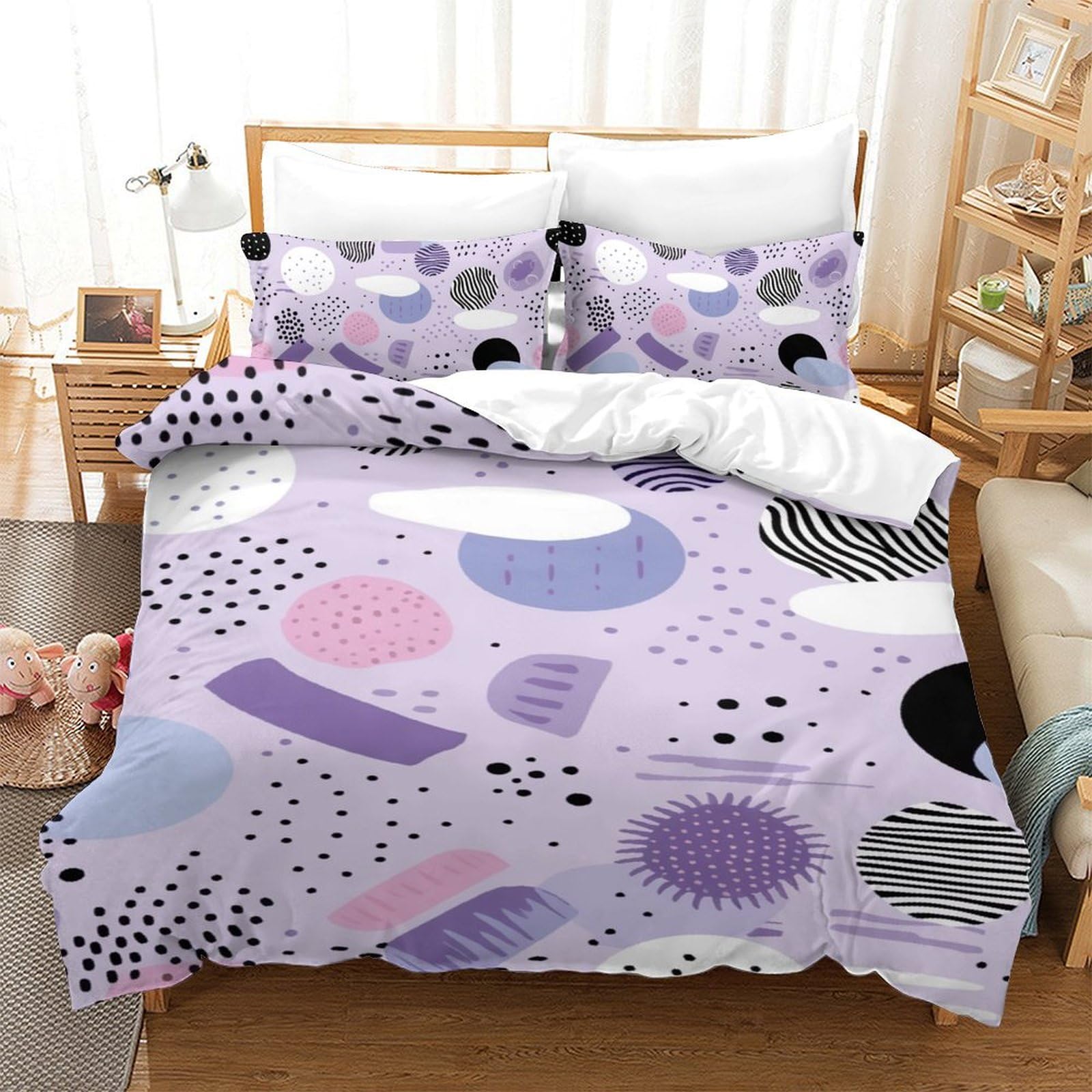 Parure de lit microfibre violette housse de couette 3D avec fermeture éclair
