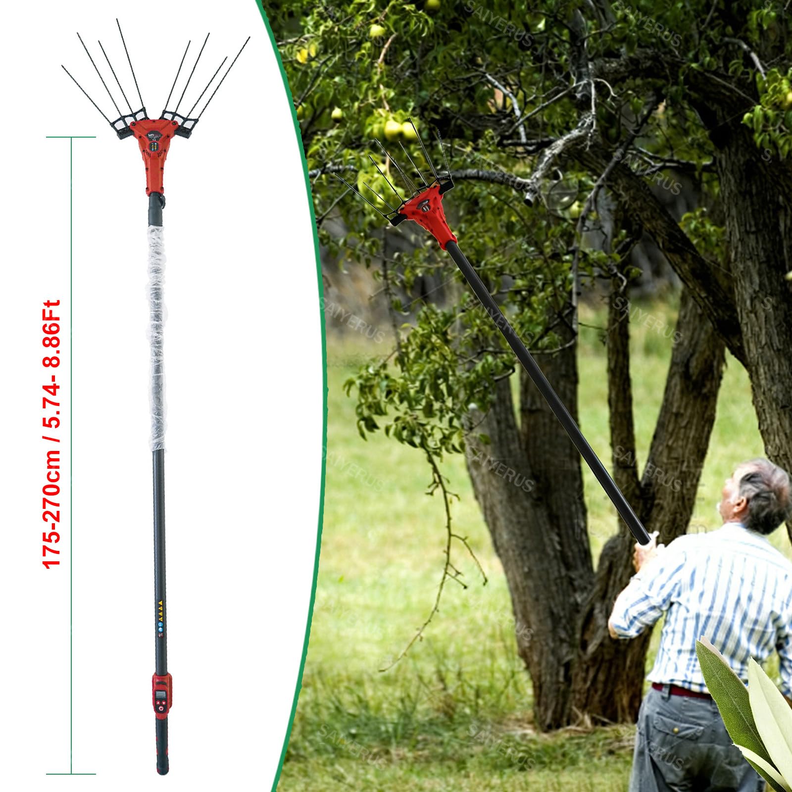 Cosechadora de Aceitunas Eléctrica de 600W con Pértiga Telescópica de 175-270cm, Recolectora Vibratoria de Frutos de Gran Altitud para Dátiles, Granos de Café, Castañas, Nueces, Bayas Goji