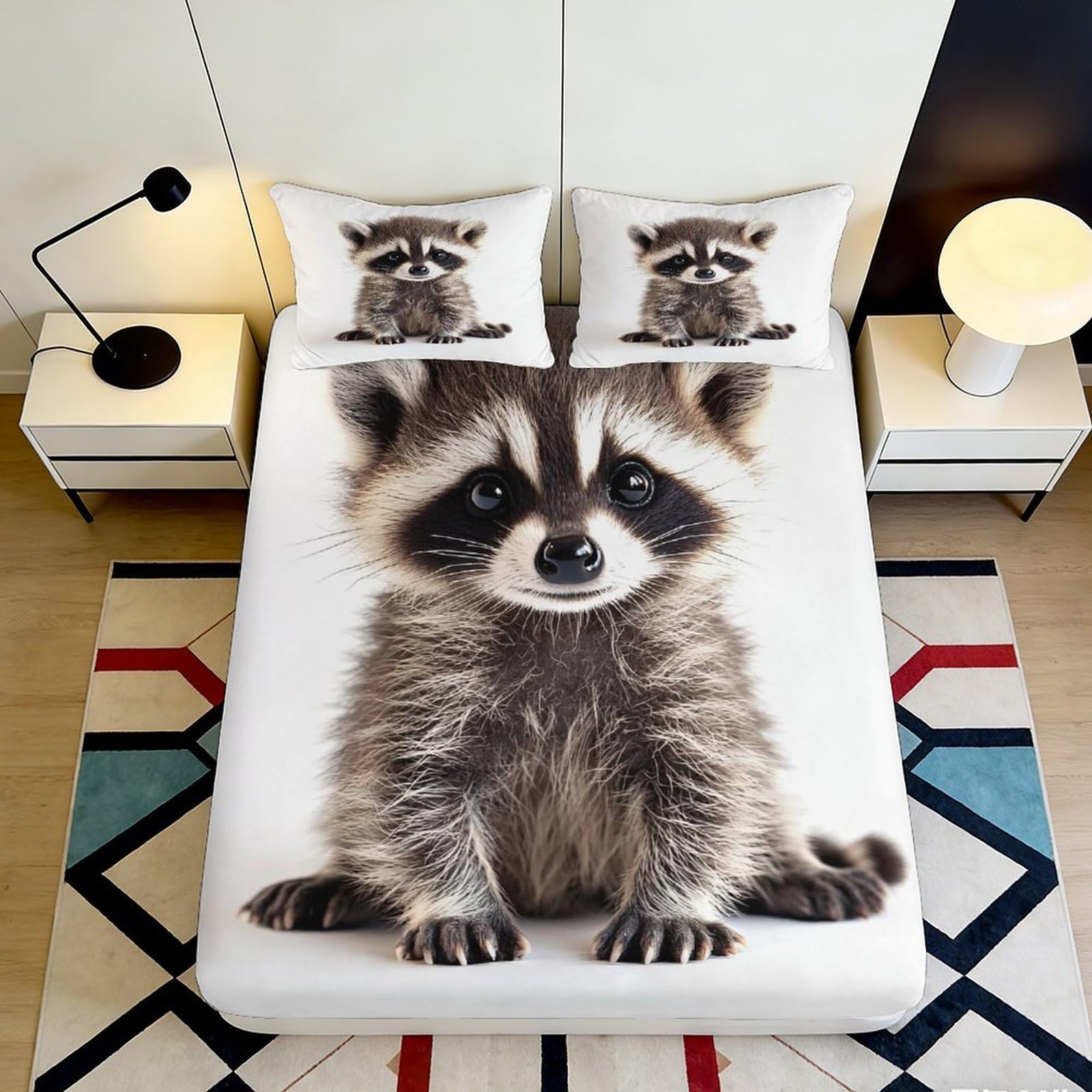 Pnayamiorkfel Style-5 3D Printed Cute Raccoon Fitted Sheet Microfiber Soft Bedroom Animal Mattress Cover For Home Decor Dorm Use 90X200x25cm