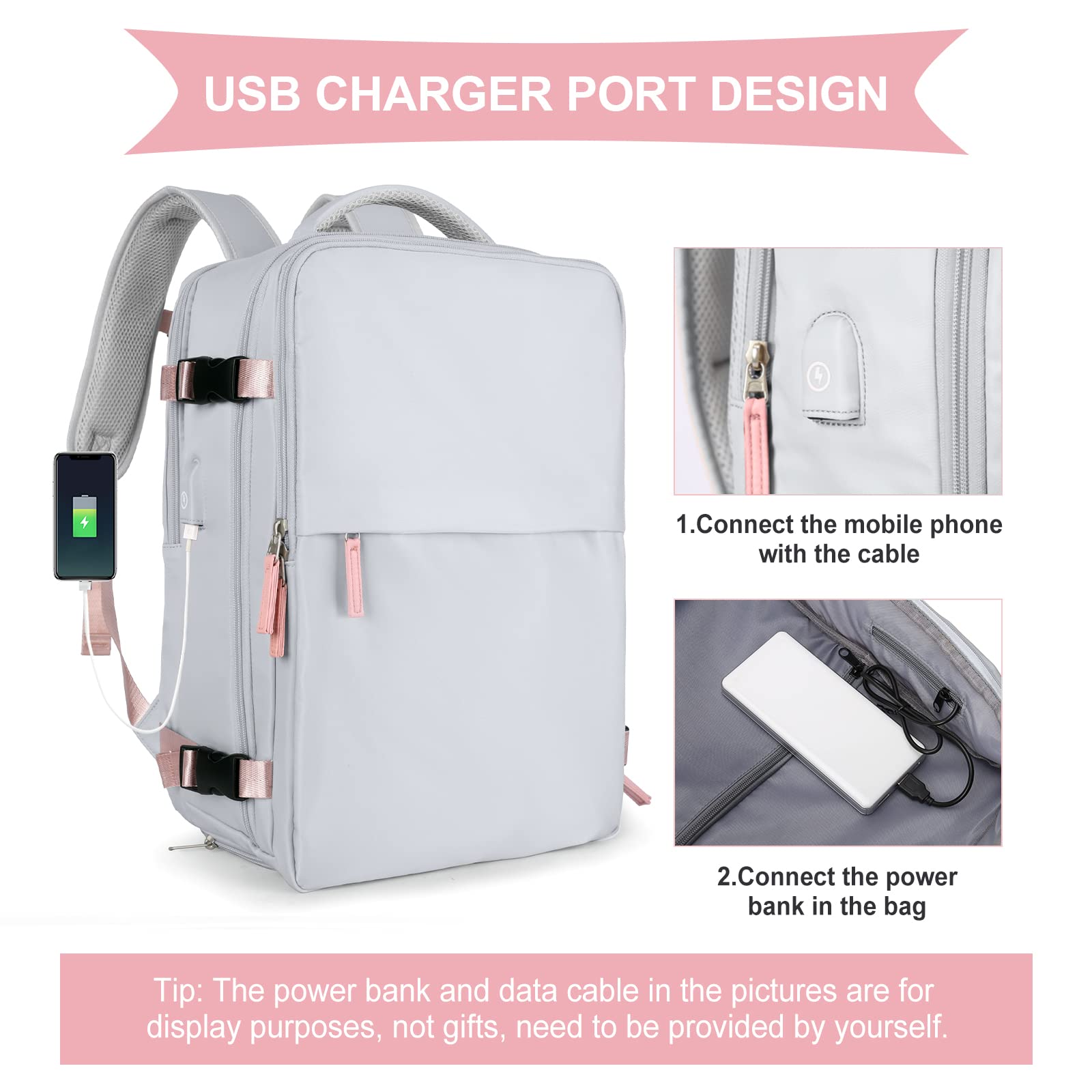 SZLX Zaino Ryanair 40x20x25 Bagaglio a Mano zaino Borse da Cabina per Easyjet 45x36x20 Zaino da Viaggio donna con porta ricarica USB, Borsa da Viaggio aereo Zaino Computer Impermeabile Casual Daypack