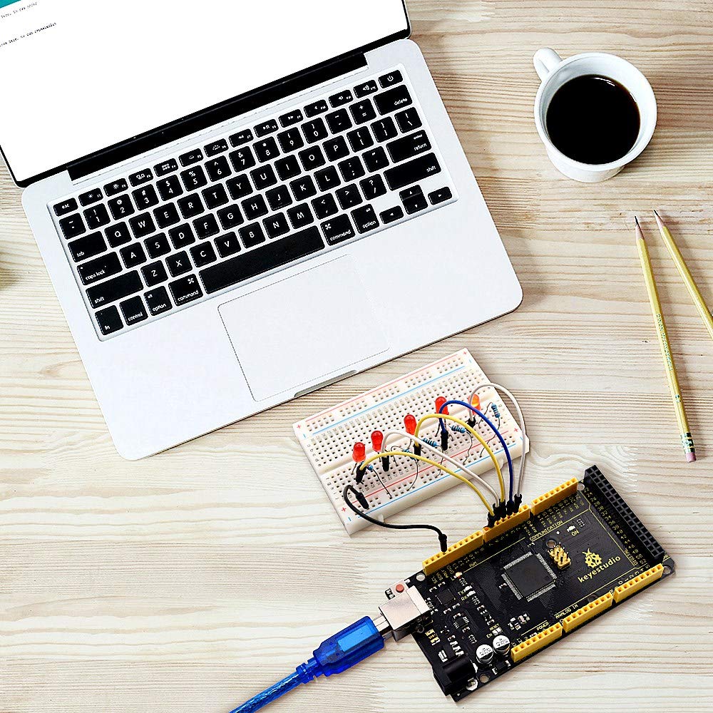 KEYESTUDIO Carte Mega Plus 2560 et at-Mega Micro Contrôleur Module Board avec Câble T-Type USB pour Board Compatible avec Les projets Arduino IDE