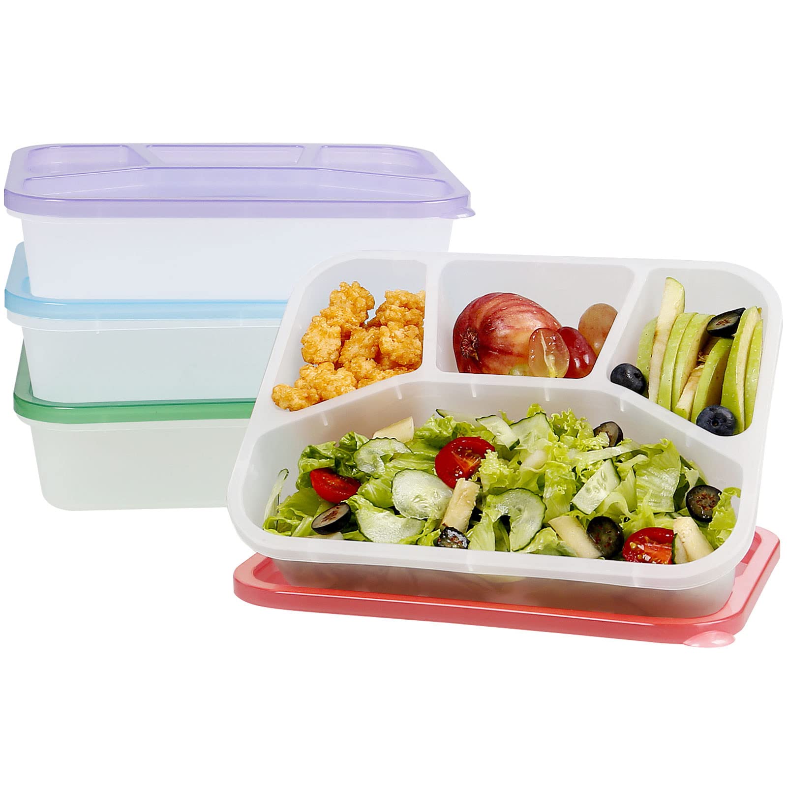 Greentainer Meal Prep Lunch Boxes with 4 Compartments, Food Storage Containers, Plastic Bento Box for School, Work and Travel, Durable, Reusable, Microwave and Dishwasher Safe,4 Pack