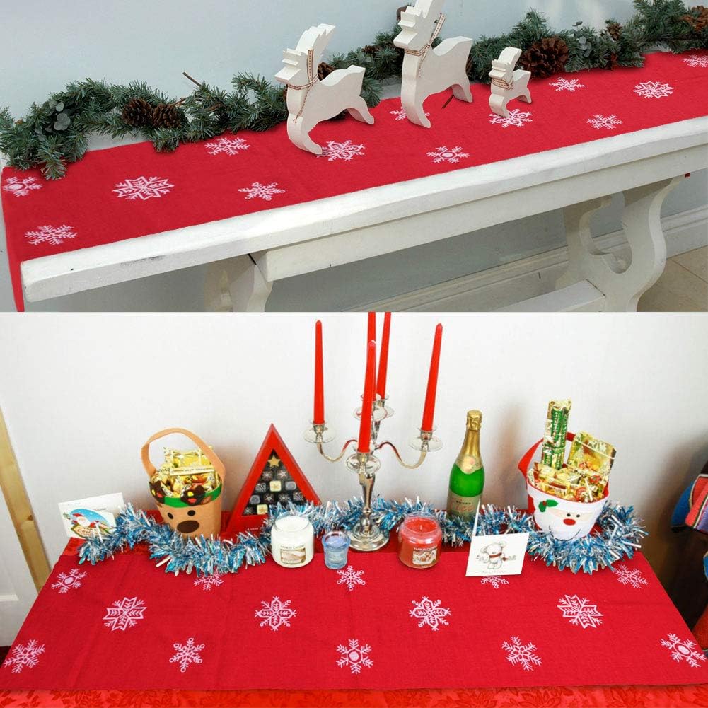 OurWarm Embroidered Christmas Table Runners with White Snowflake, Red Table Runner Table Linens for Christmas Table Decorations 16x72 Inch