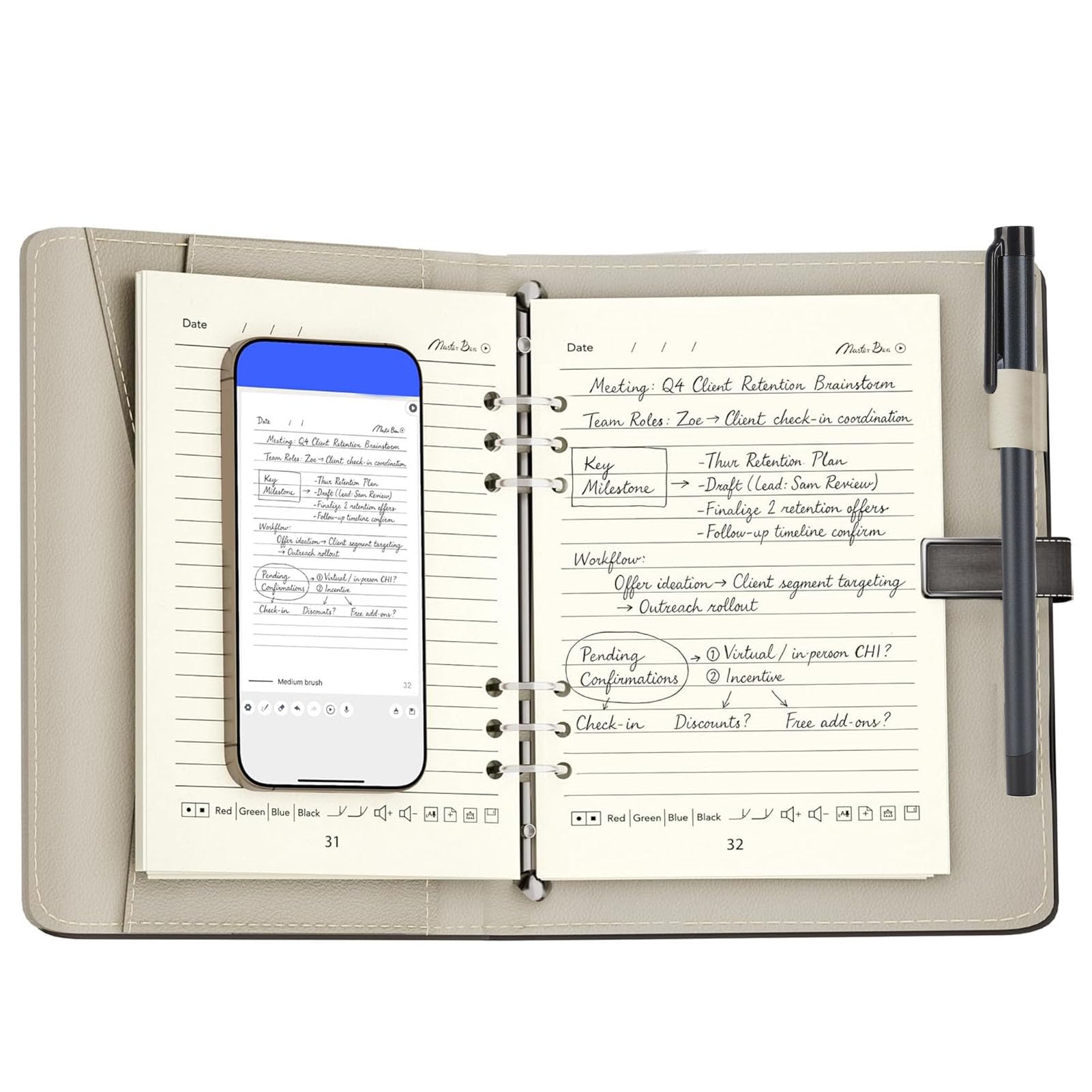 Jectse Ensemble de Carnet et Stylo Numérique A5 Rechargeable avec Stylo Intelligent en PU et Application pour Les études, Le Travail, la Prise de Notes et Le Dessin.