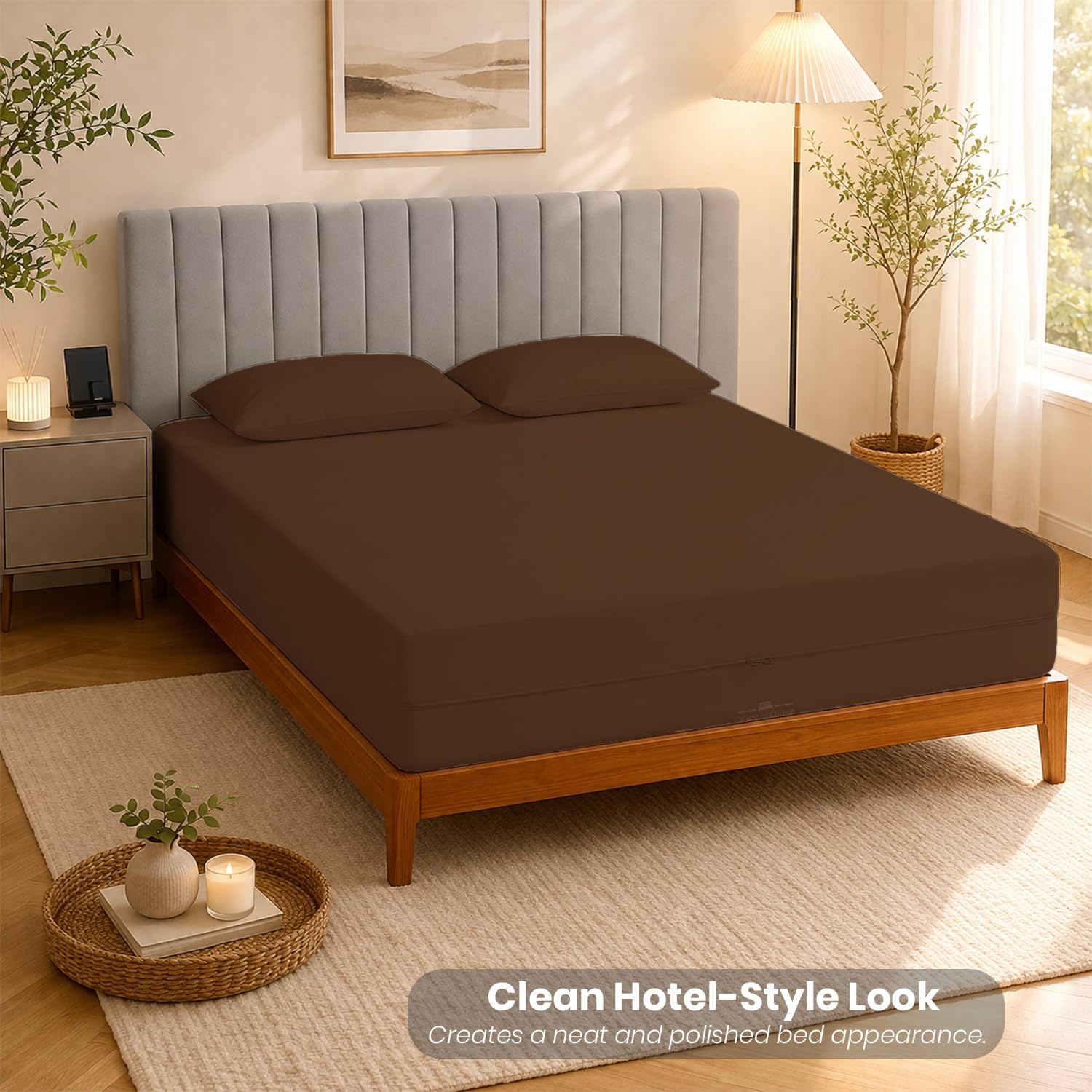 Full Size Zipper Fitted Sheet 8 Inch Deep Pocket Mattress Cover - 1 Piece Zipper Fitted Sheet Only - 1000 Series Hotel Quality Brushed Microfiber Bottom Sheet Easy Care, Chocolate