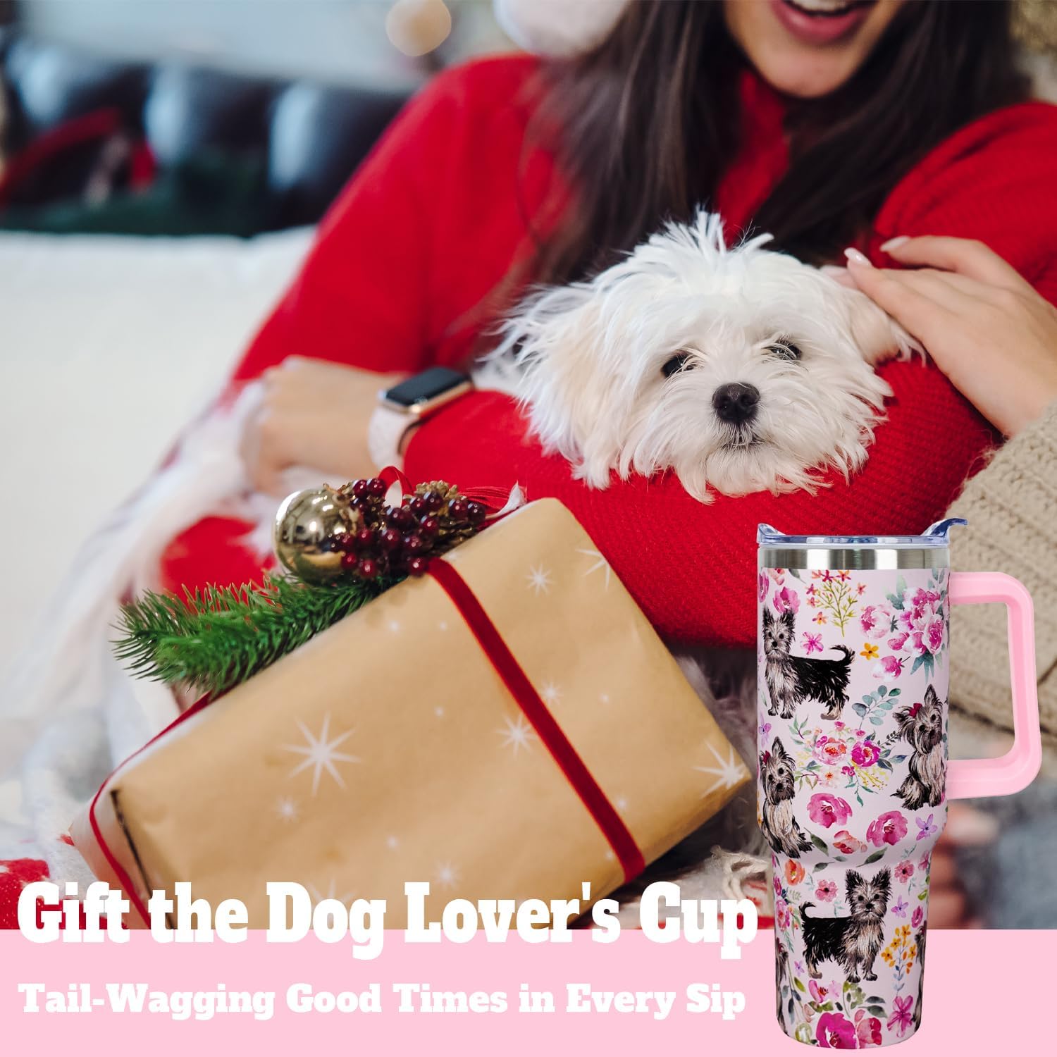Yorkie Gifts for Women Cute Dog Tumbler Coffee Cup for Women Yorkie Travel Mug 40 Oz Stainless Steel Insulated Water Bottle With Lid and Straw