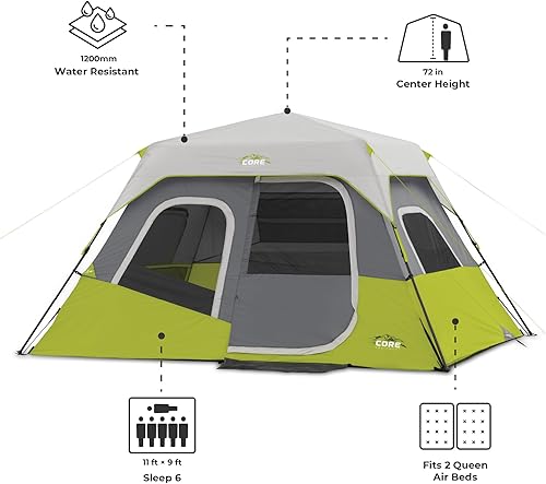 Miniatura 4 de CORE Tiendas de campaña instantáneas 6 personas 9 personas 10 personas 12 personas cabina familiar para múltiples habitaciones, tiendas de