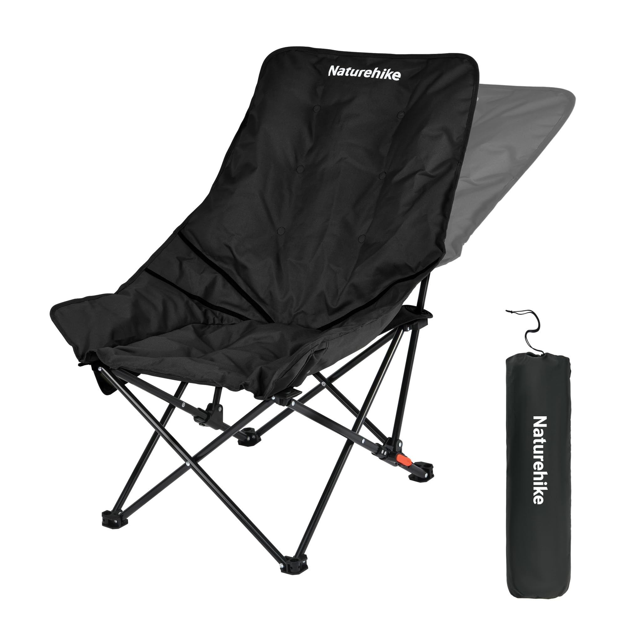 Naturehike Sea StarKrzesło Kempingowe Składane Lehkie Z Wysokim Oparciem Wyściełane XXL Z Torbą Relax Do Campingów Ogrodu Balkonu Plaży (Czarny)