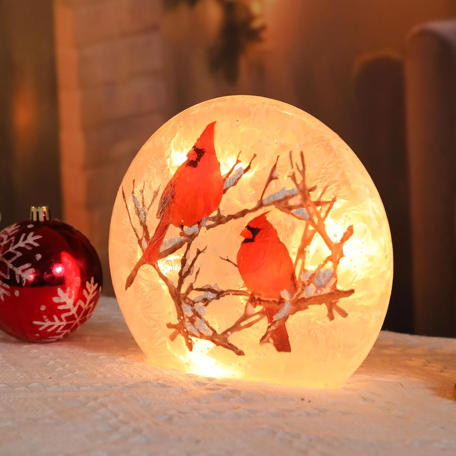 Wonder Solar Christmas Crackle Glass Ball Lights Cardinal Decorations Indoor Crackle Glass LED Lighted Holiday Ball Lamp Night Lights for Christmas Holidays Seasonal Decor Lighting Decorations Indoor - Image 8