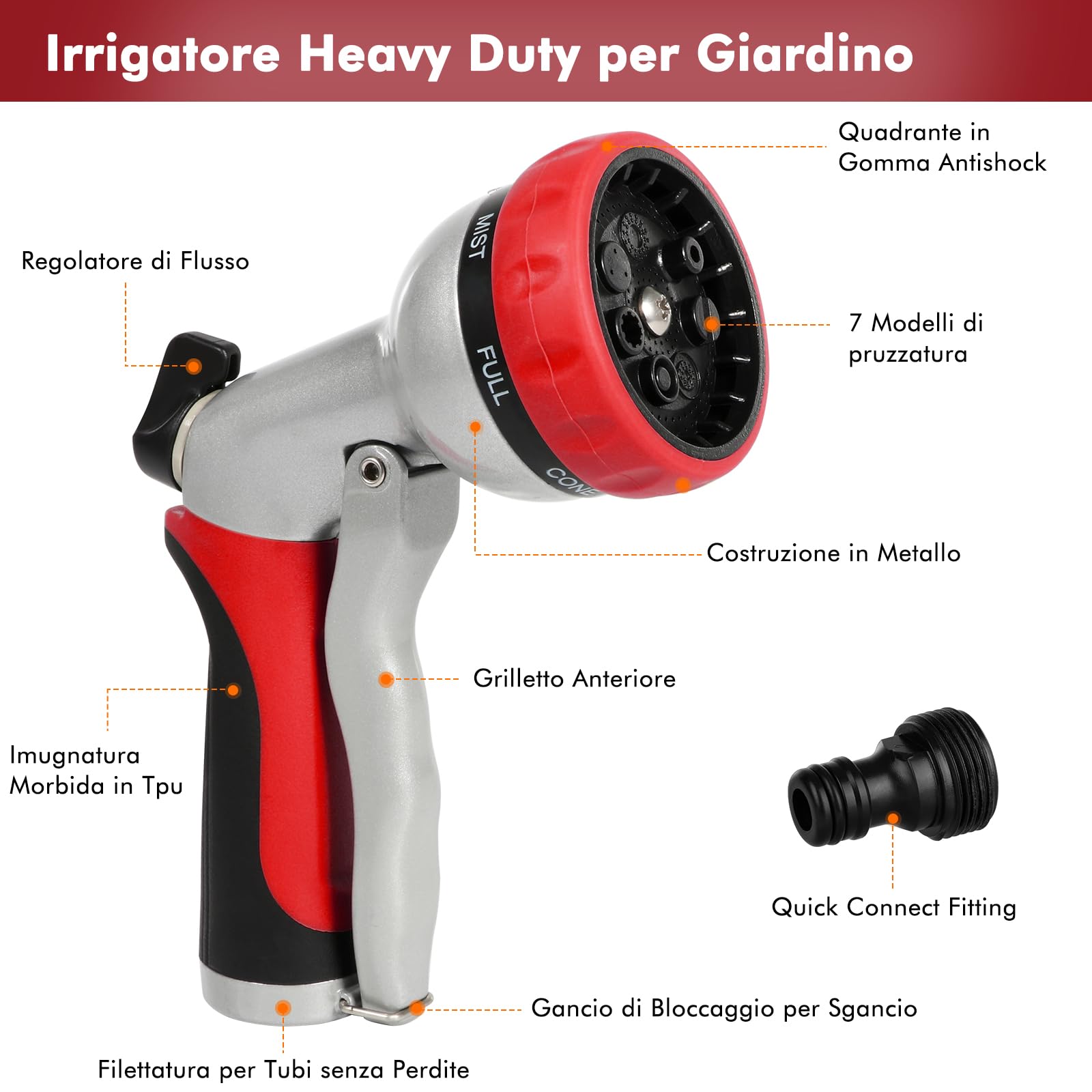 TRIXES Pistola Multi Getto per Irrigazione Giardino con Serbatoio per Sapone/Fertilizzante