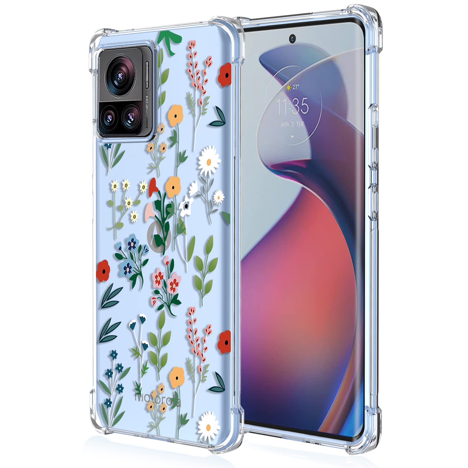 XINYEXIN Cover per Motorola Moto E32, Custodia Floreale per Ragazza Donna Motivo Floreale Trasparente TPU Antiurto Custodia Protettiva Telefono - Cat