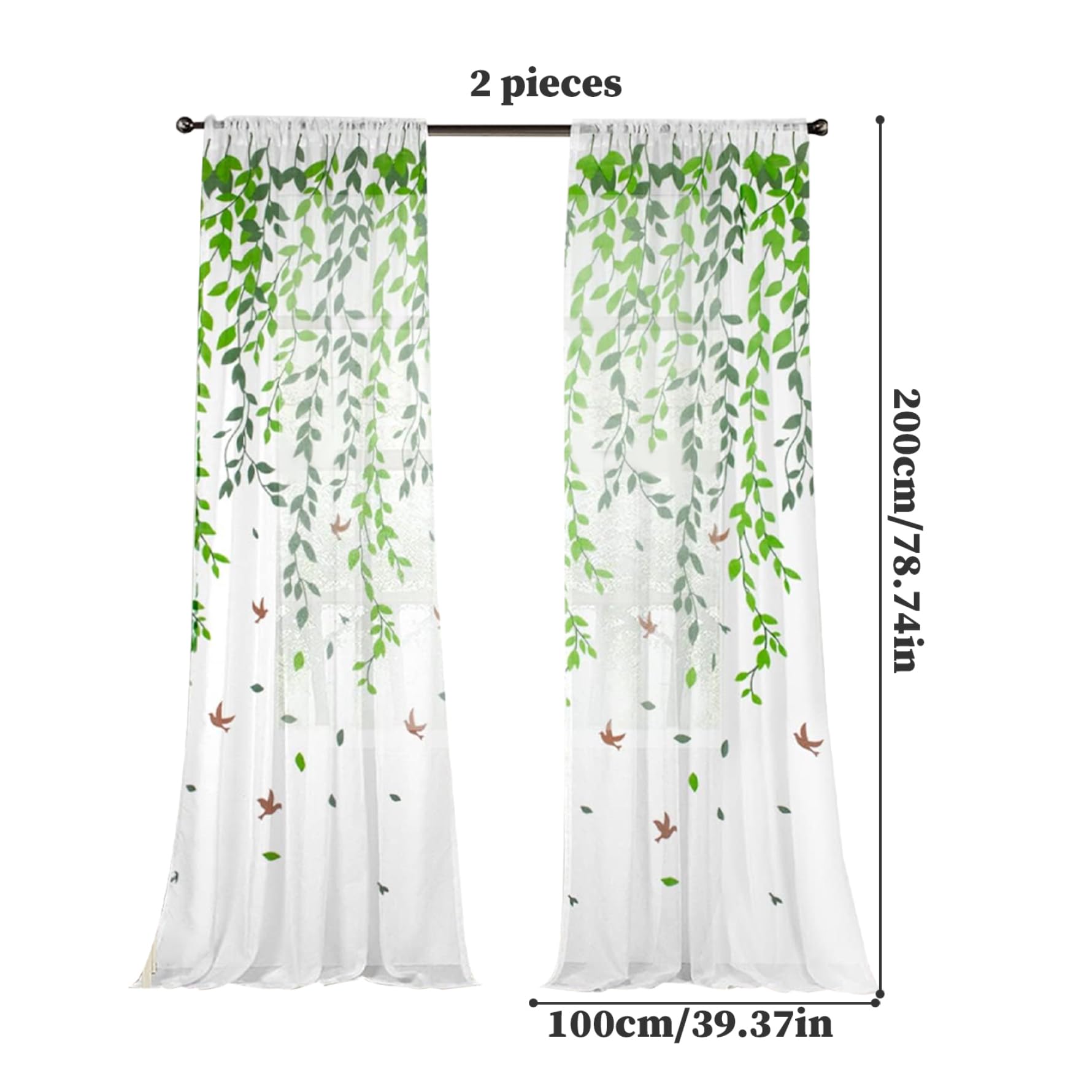 1pc Tenda In Tulle Con Foglie Ricamate 132x213cm, Tenda Floreale Semitrasparente Per Camera Da Letto E Soggiorno Khaki 96905421 - Foto 5