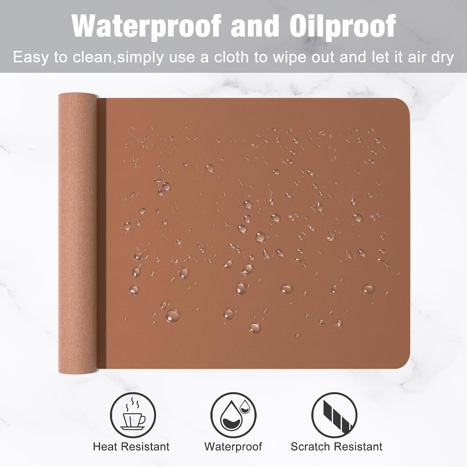 Hsurbtra Desk Pad, 23.6" x 13.8" PU Leather Desk Mat, M Extended Mouse Pad, Waterproof Desktop Blotter Protector, Non-Slip Ultra Thin Small Laptop Keyboard Writing Mat for Office Home, Dark Apricot - 5