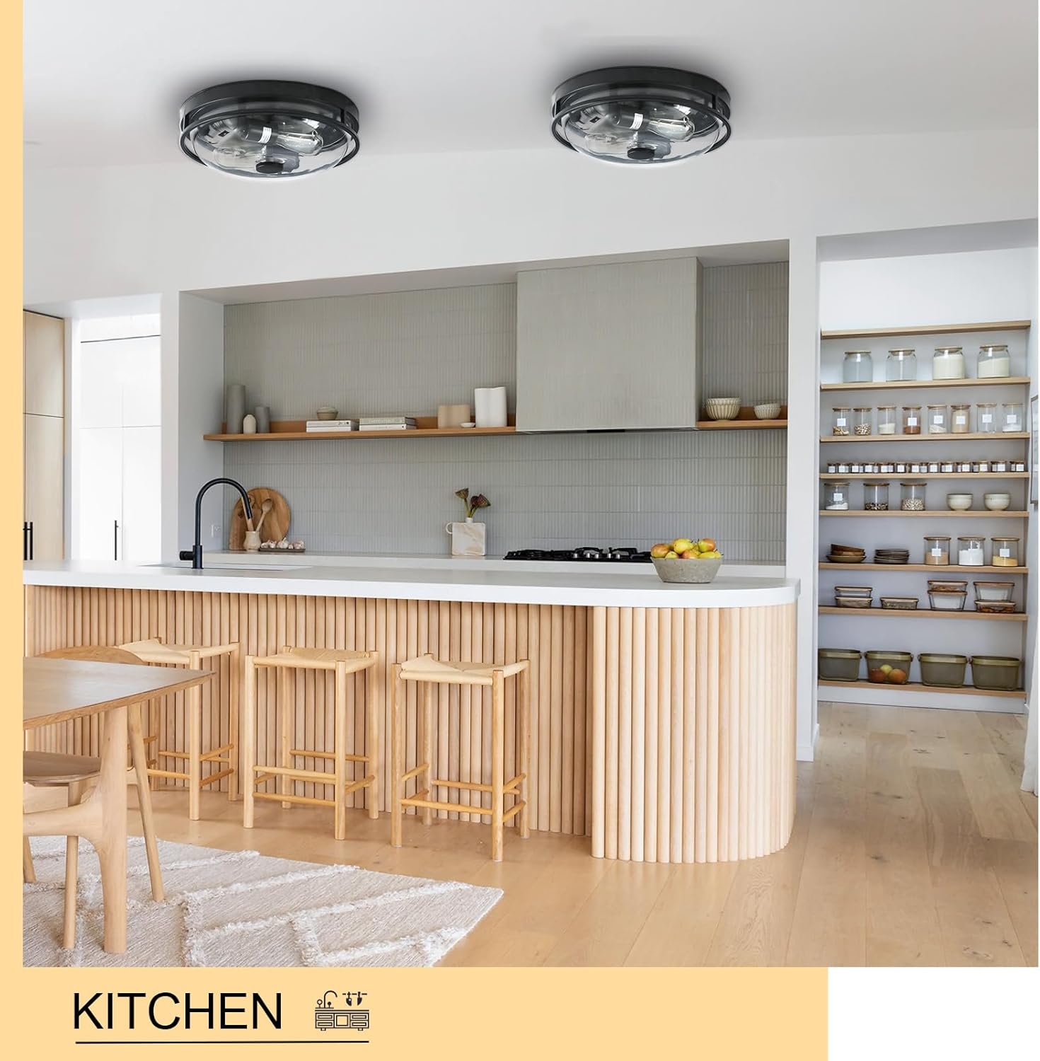 Flush Mount Ceiling Light with Clear Glass Shade, 2-Light Indoor Outdoor Farmhouse Lighting Flush Mount Lights for Kitchen Bedroom Porch Living Dining Room