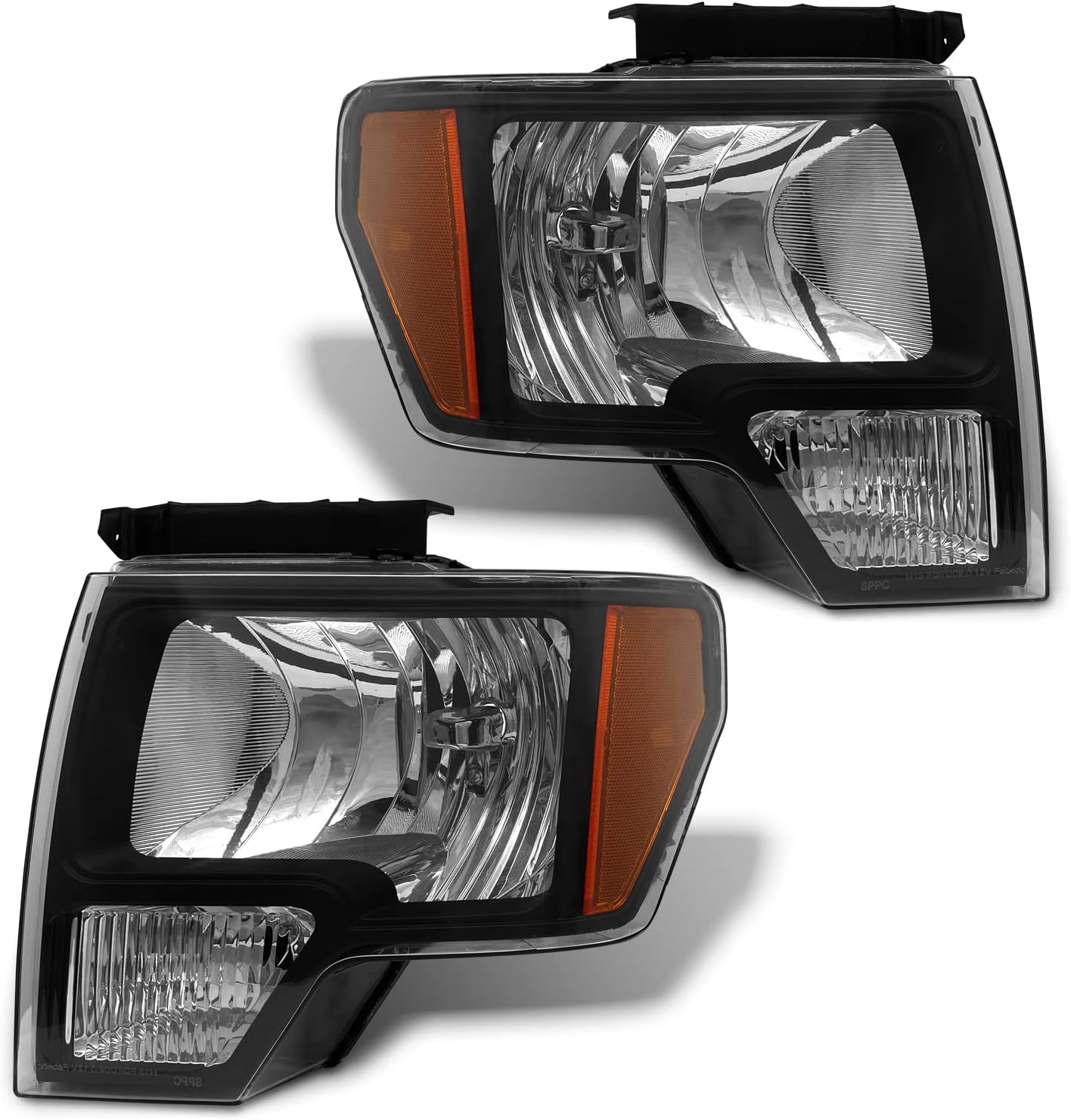 2009 2010 2011 2012 2013 2014 Ford F150 Pickup Headlight Assembly for 09 10 11 12 13 14 Ford F150 Clear Lens Black Housing with Amber Reflector Headlamp Replacement Left and Right Pair B-Black Housing Amber Reflector Clear Lens OE Replacement