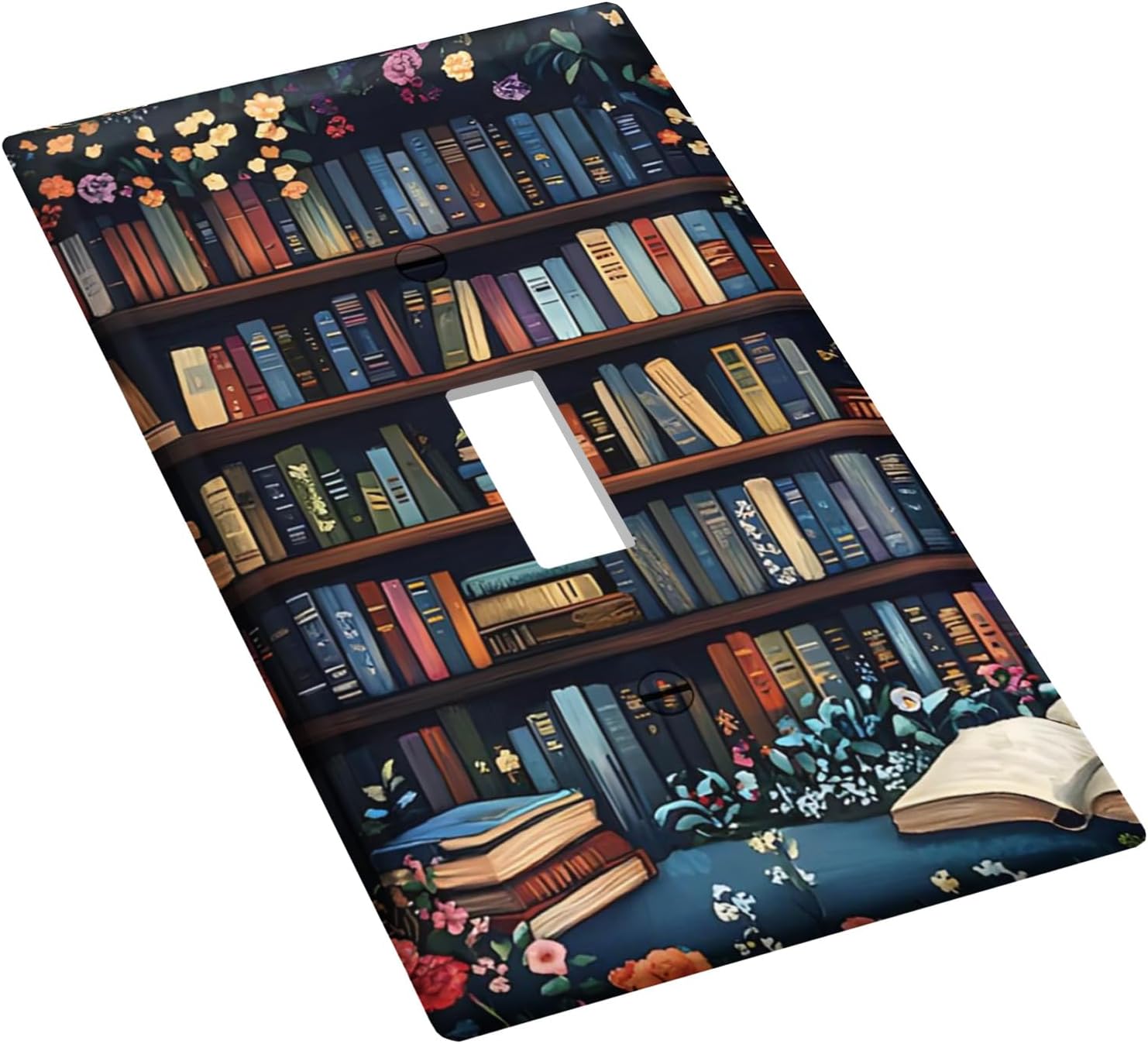Vintage Printed Bookshelf Library Books Light Switch Covers Decorative Single Toggle Electrical Outlet Covers Home Decor 1 Gang Wall Plate Covers for Bedroom Bathroom Decor