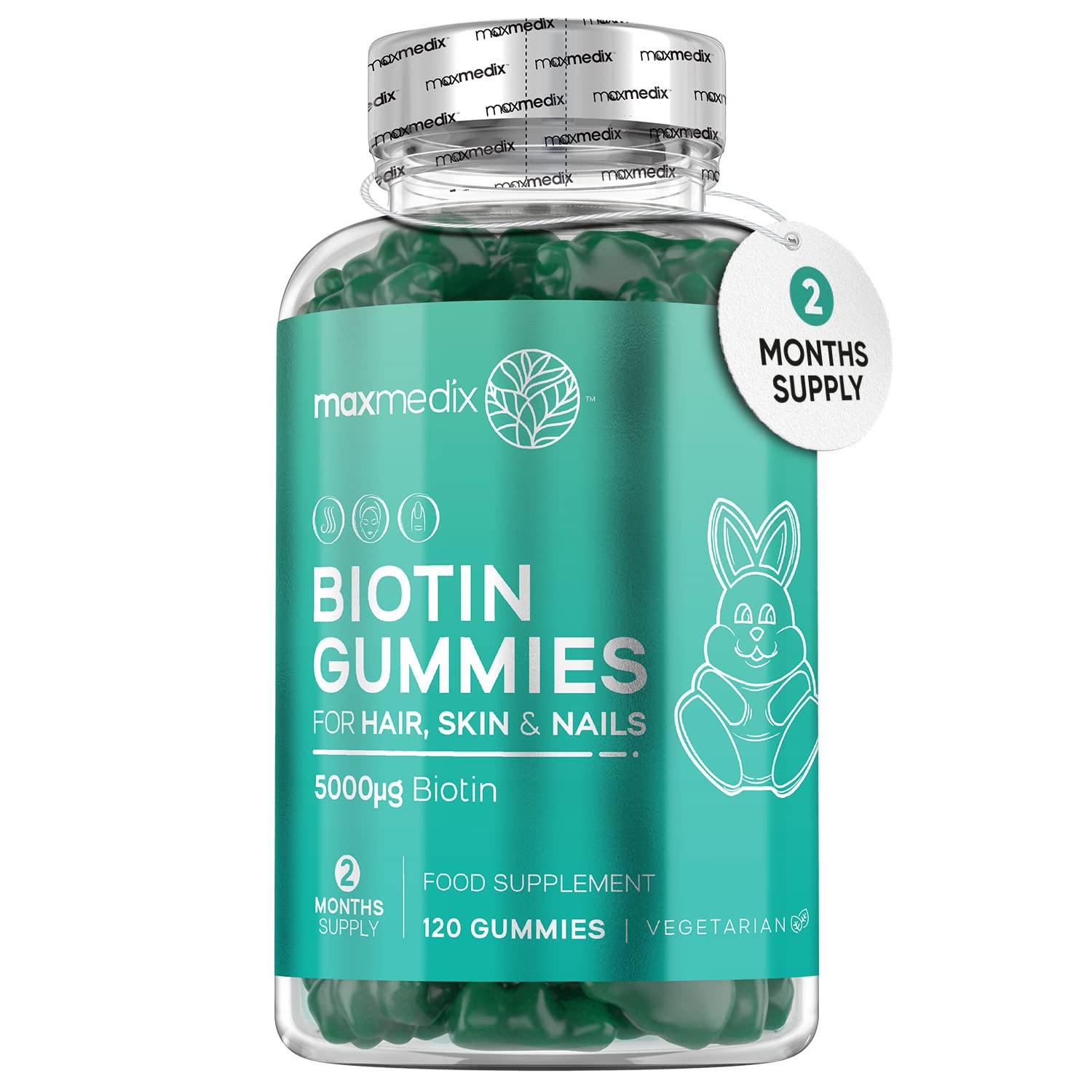 Buy Biotin Gummies 5000mcg with A, B, C, D, E & Selenium 120 Hair