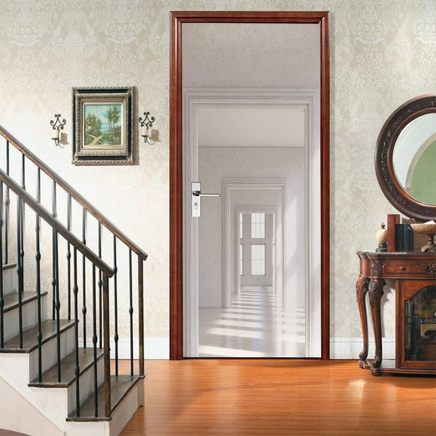 A.Monamour 3D Door Stickers for Interior Doors Room Interior White Walls Hallway Vinyl Waterproof Self Adhesive Door Mural Decals for Bedroom Office Bathroom 90 x 200 cm