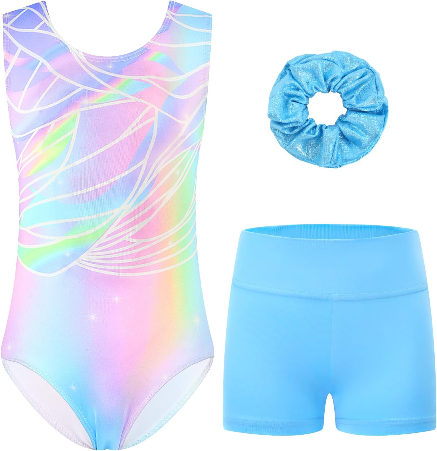 Girls Gymnastics Leotards Multicolor Sleeveless Dance Bodysuits with Shorts Workout Activewear for Kids