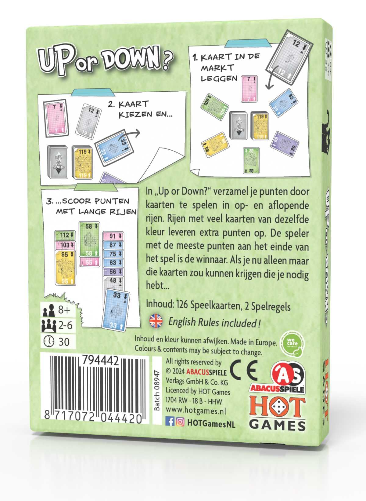 Hot Games Juego de cartas Up or Down - Juego familiar estratégico