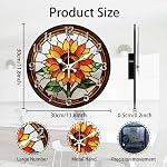 Sunflower Pattern Clock 12 Inch Non-Ticking Clocks Round Wall Hanging Clock Battery Operated for Bedroom Living Room Kitchen Office