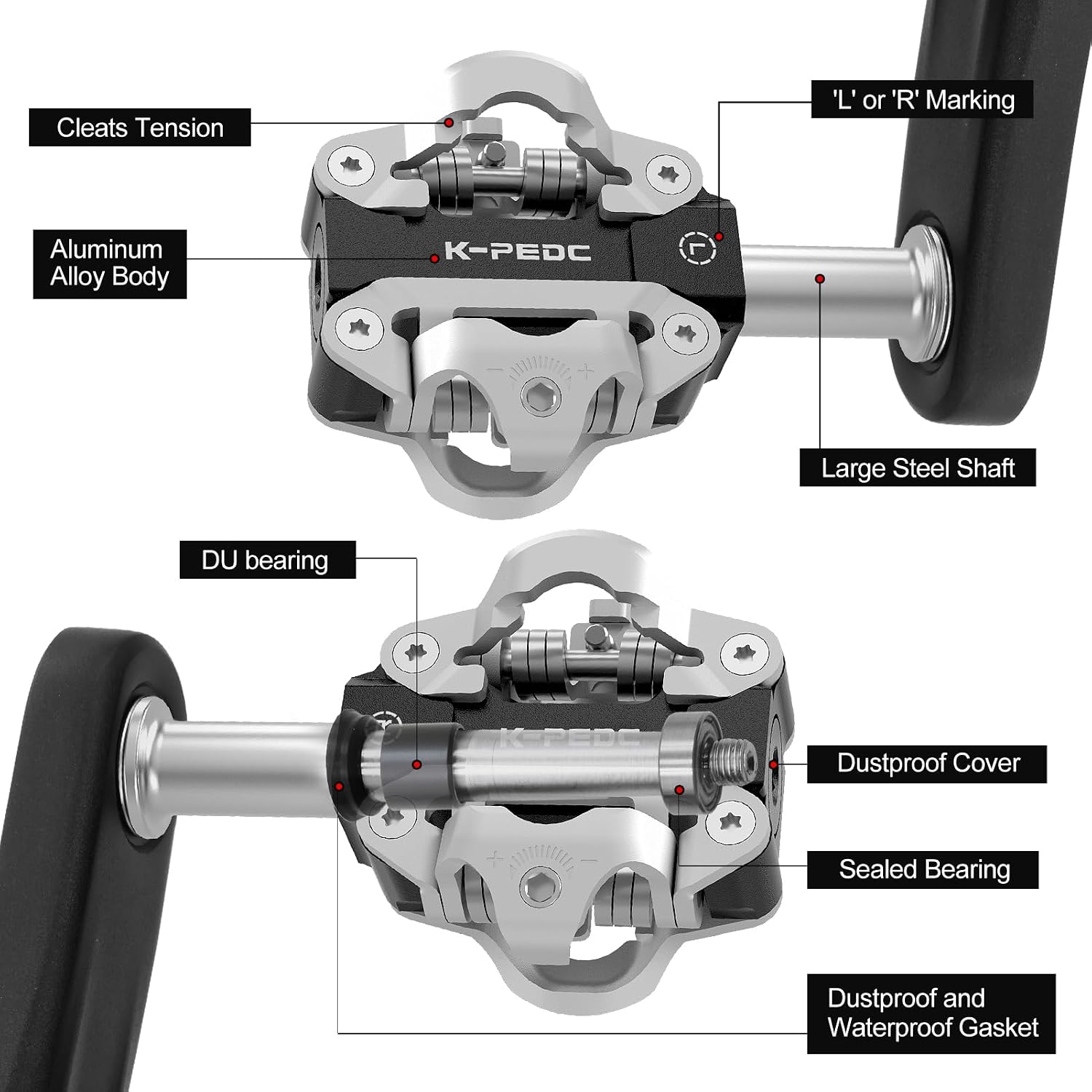 MTB Mountain Bike Pedals Dual Sided 9/16” Aluminum Alloy Sealed Clipless Pedals Compatible with SPD