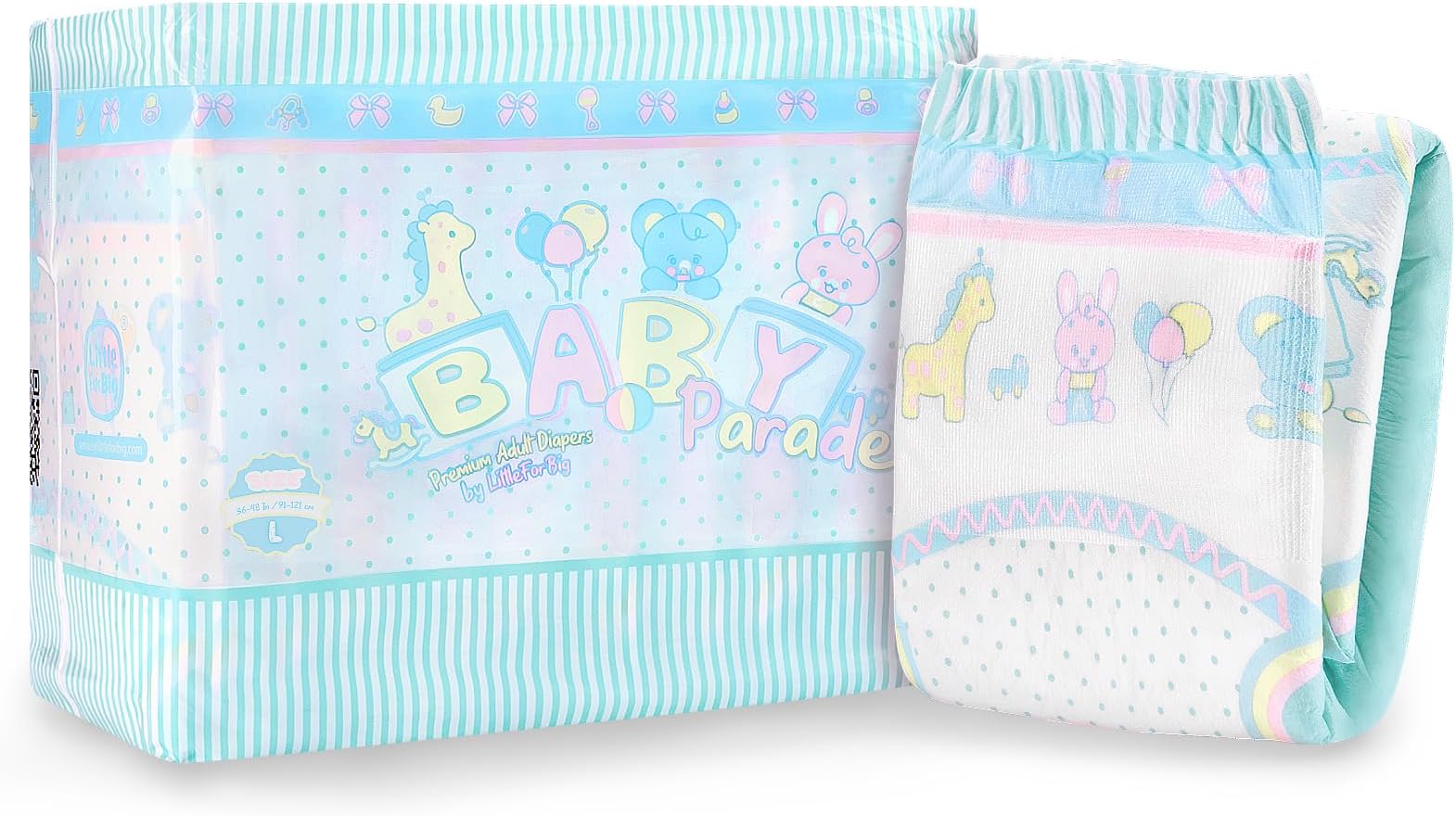 5500-5800 ml Adjustable Hook-and-Loop Fastener Closure Adult Printed Diaper 10 Pieces - Baby Parade (L)