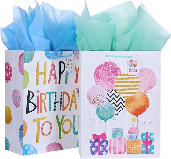SUNCOLOR 16" Extra Large Gift Bags for Birthday Party with